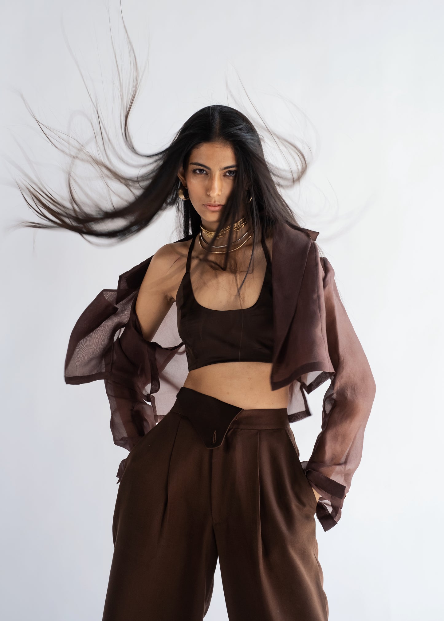 Espresso Organza Shirt & Pants
