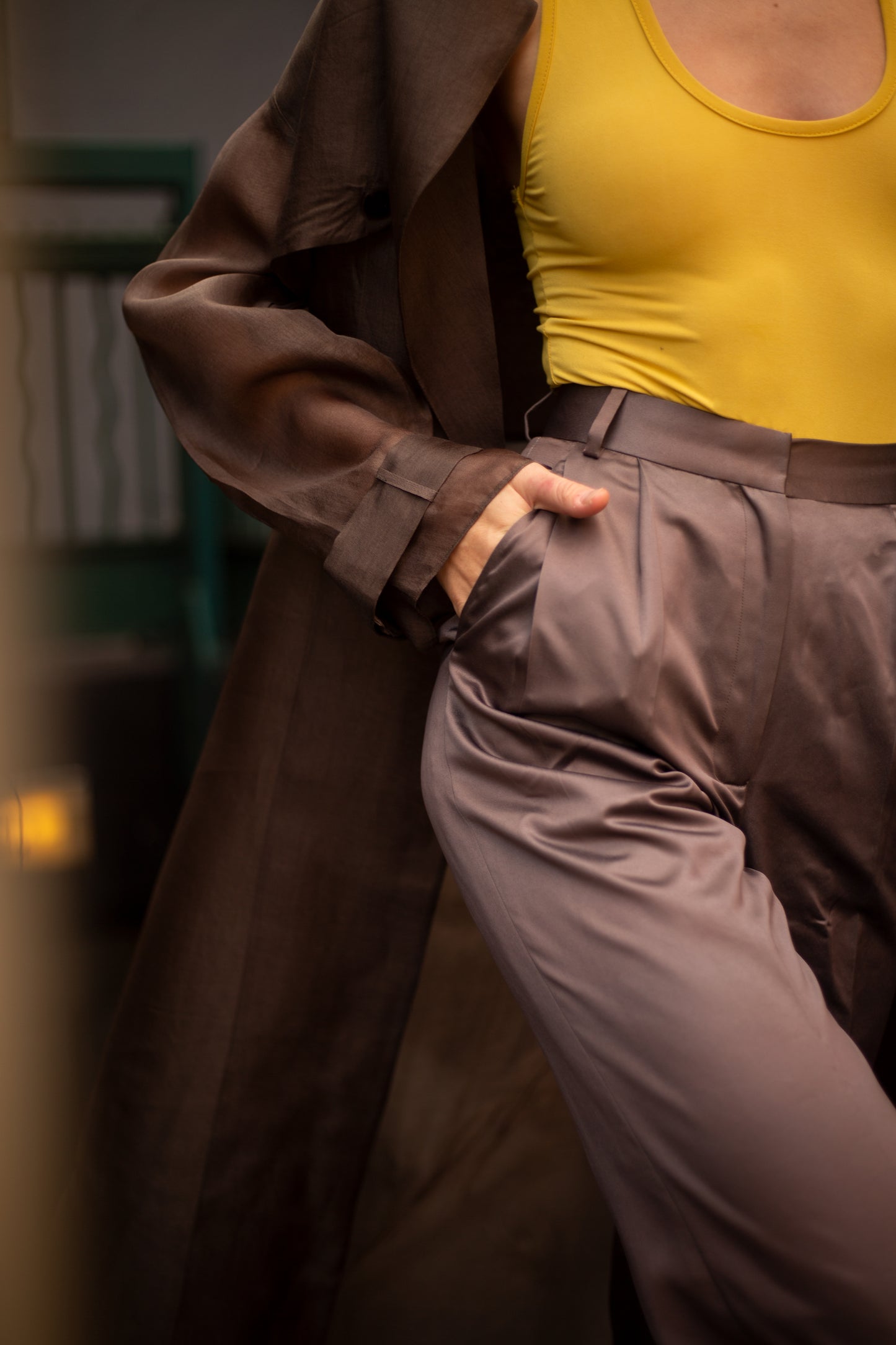 Tender Yellow Scoop Neck Bodysuit & High Rise Flowy Pants