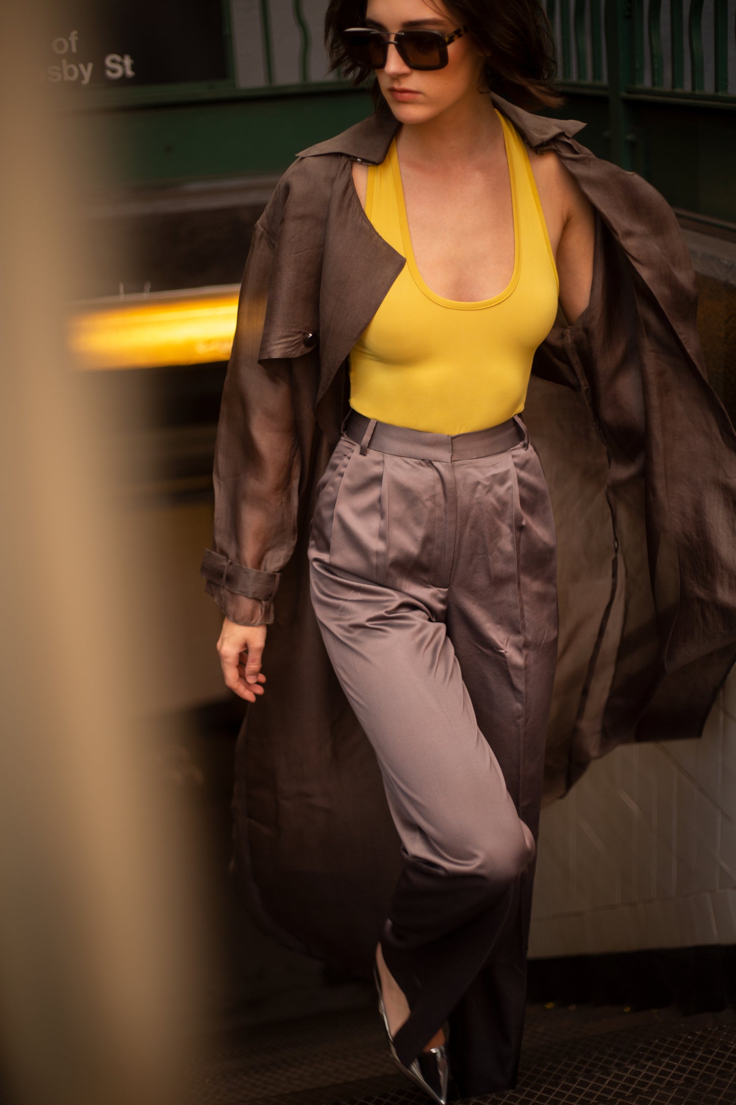 Tender Yellow Scoop Neck Bodysuit & High Rise Flowy Pants