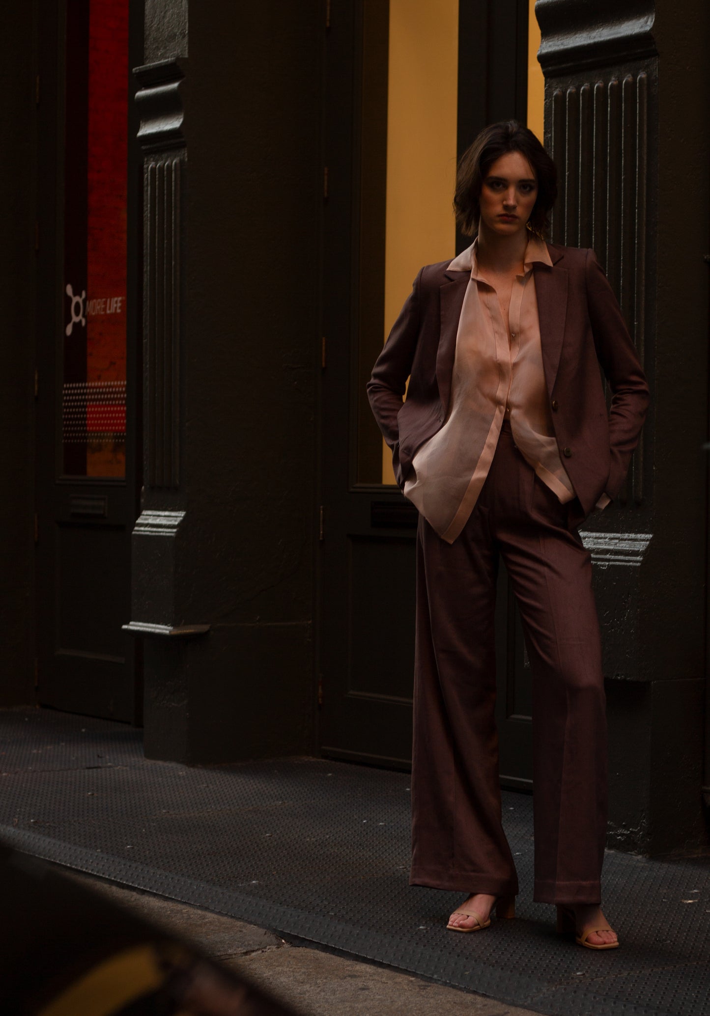 Morel Pantsuit & Sheer Shirt