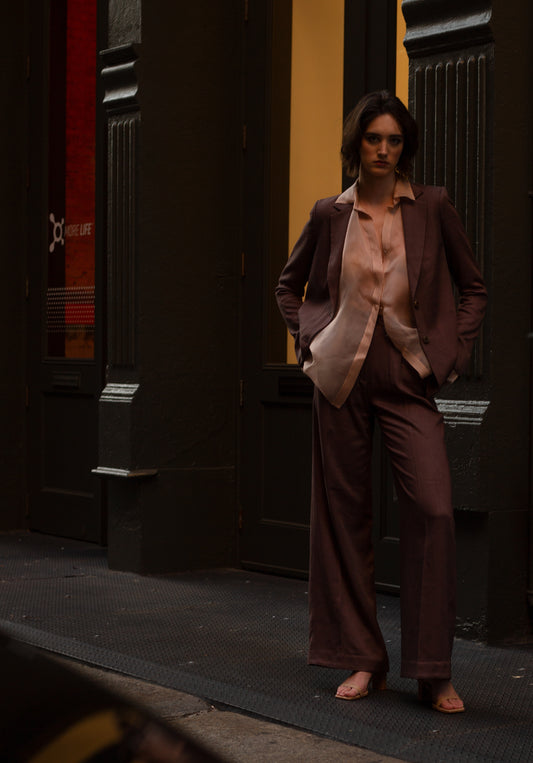 Morel Pantsuit & Sheer Shirt