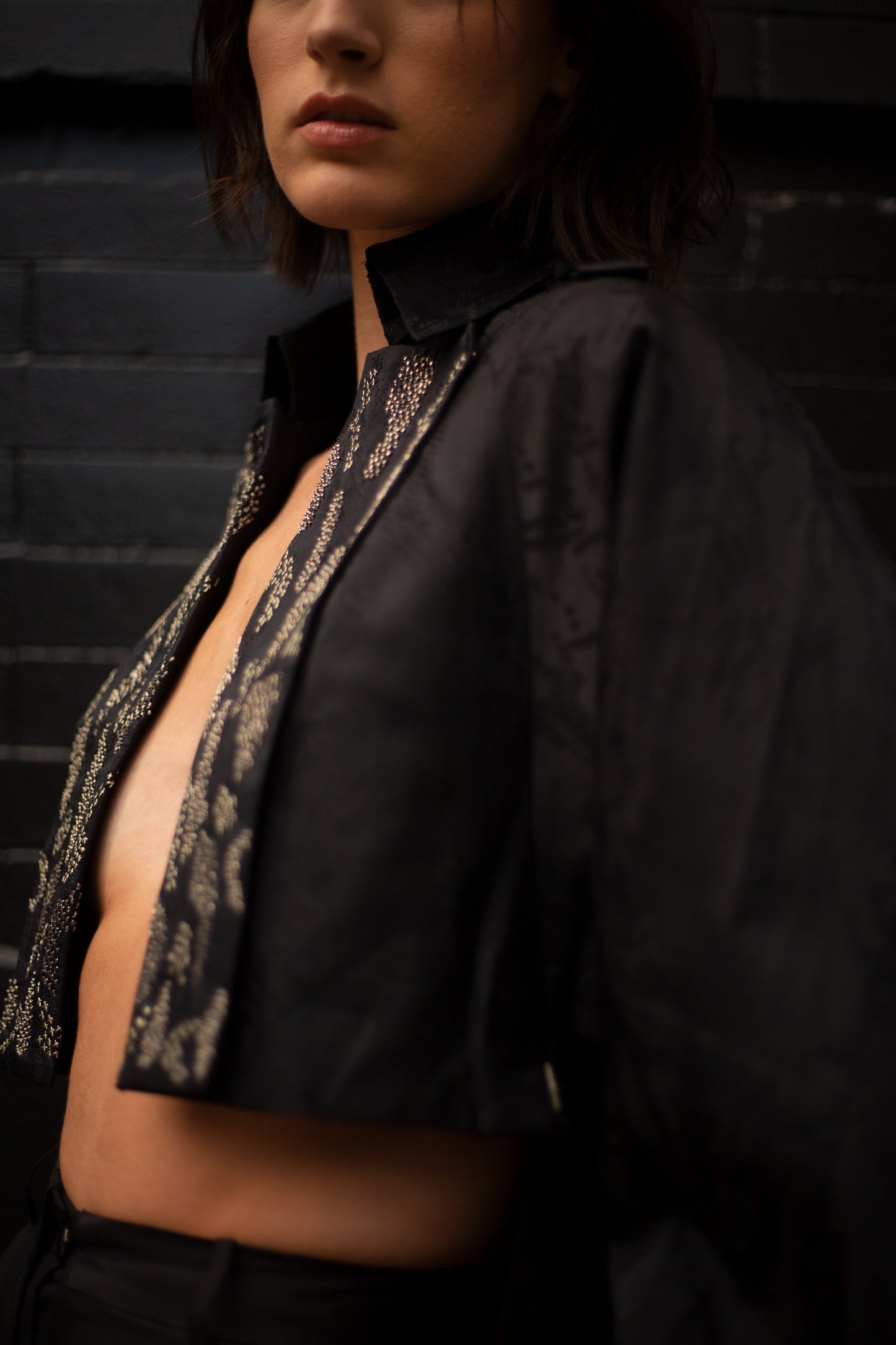 Black Iris Cropped Trench & Sleek Pants