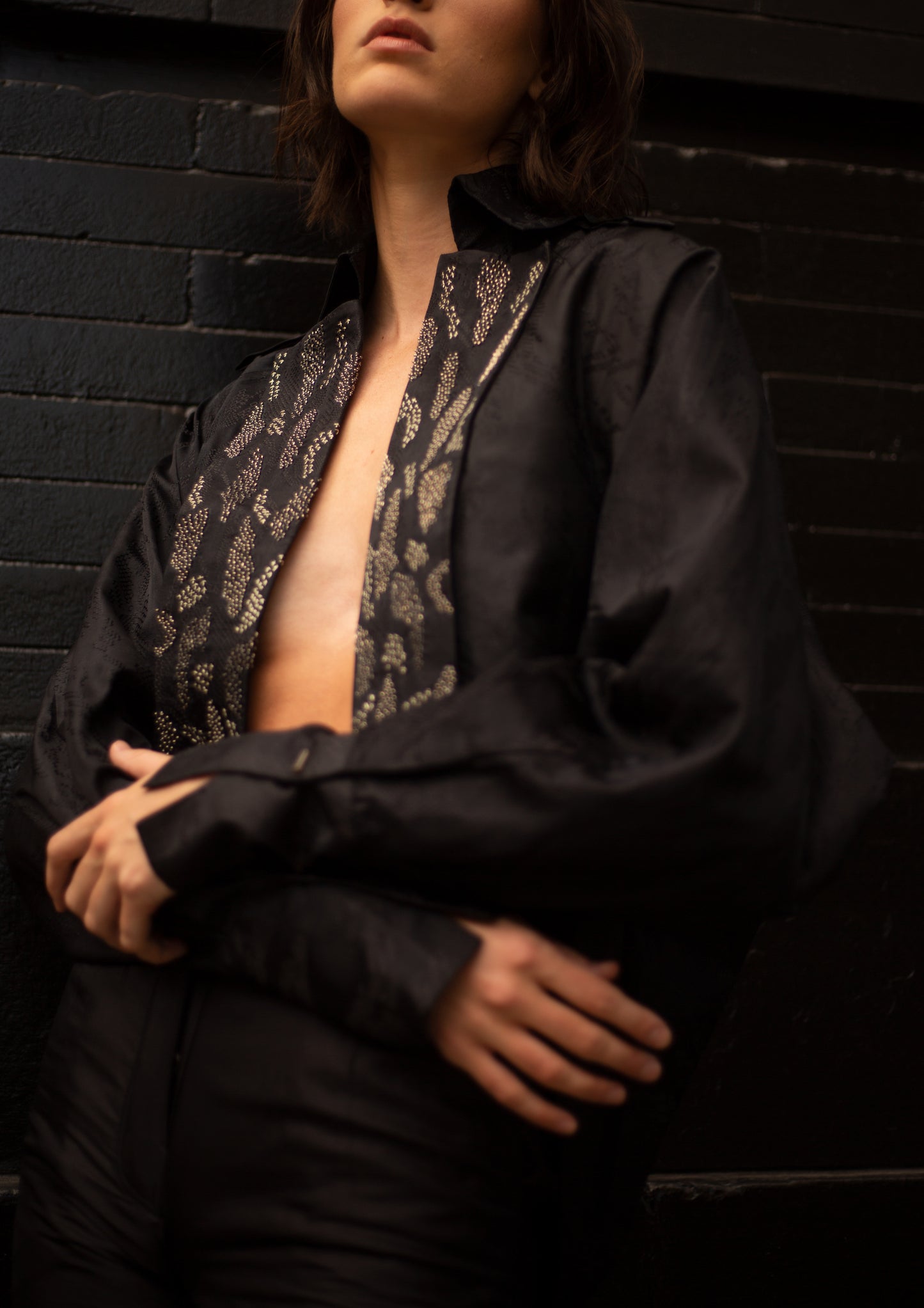 Black Iris Cropped Trench & Sleek Pants