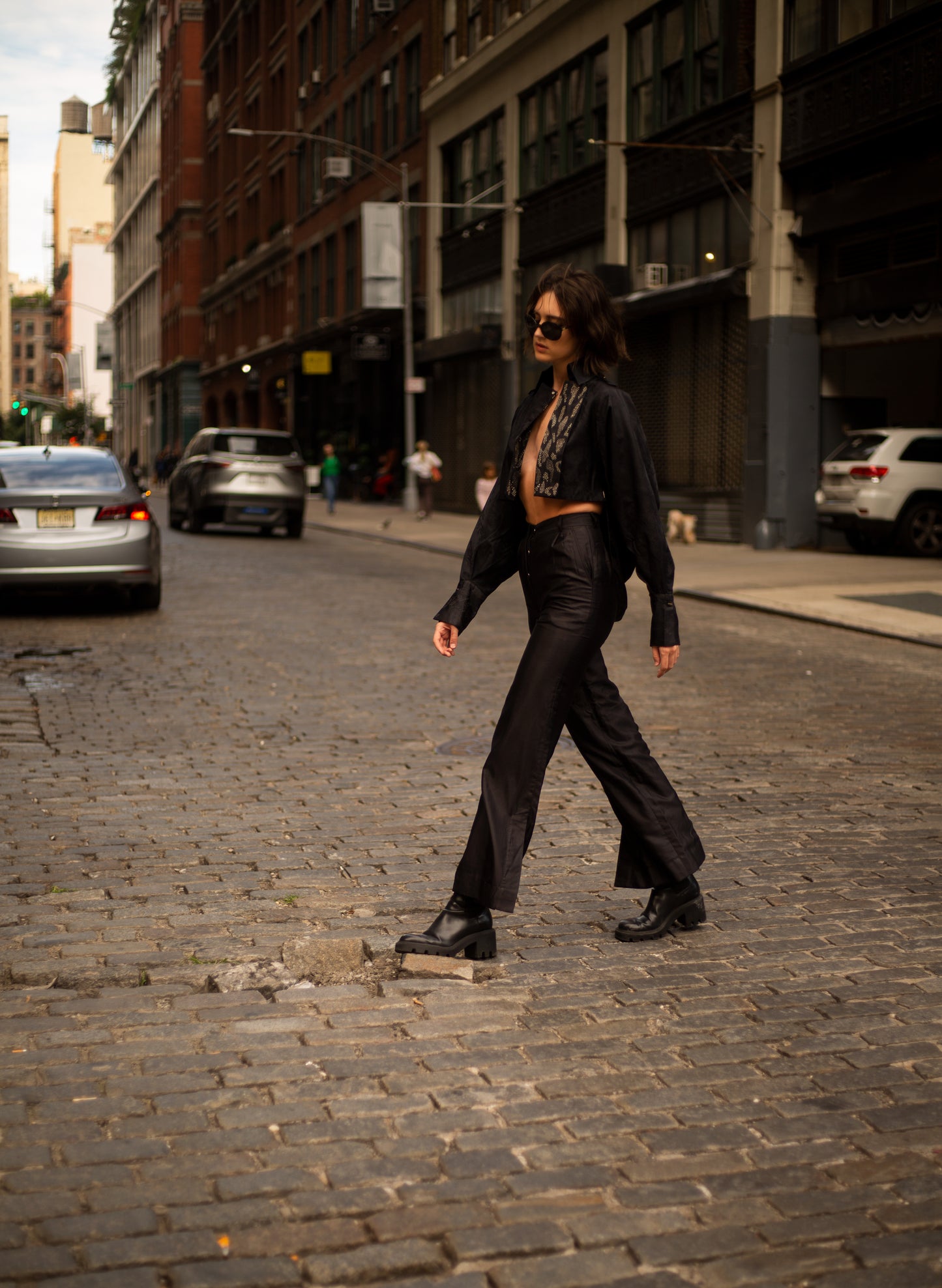 Black Iris Cropped Trench & Sleek Pants