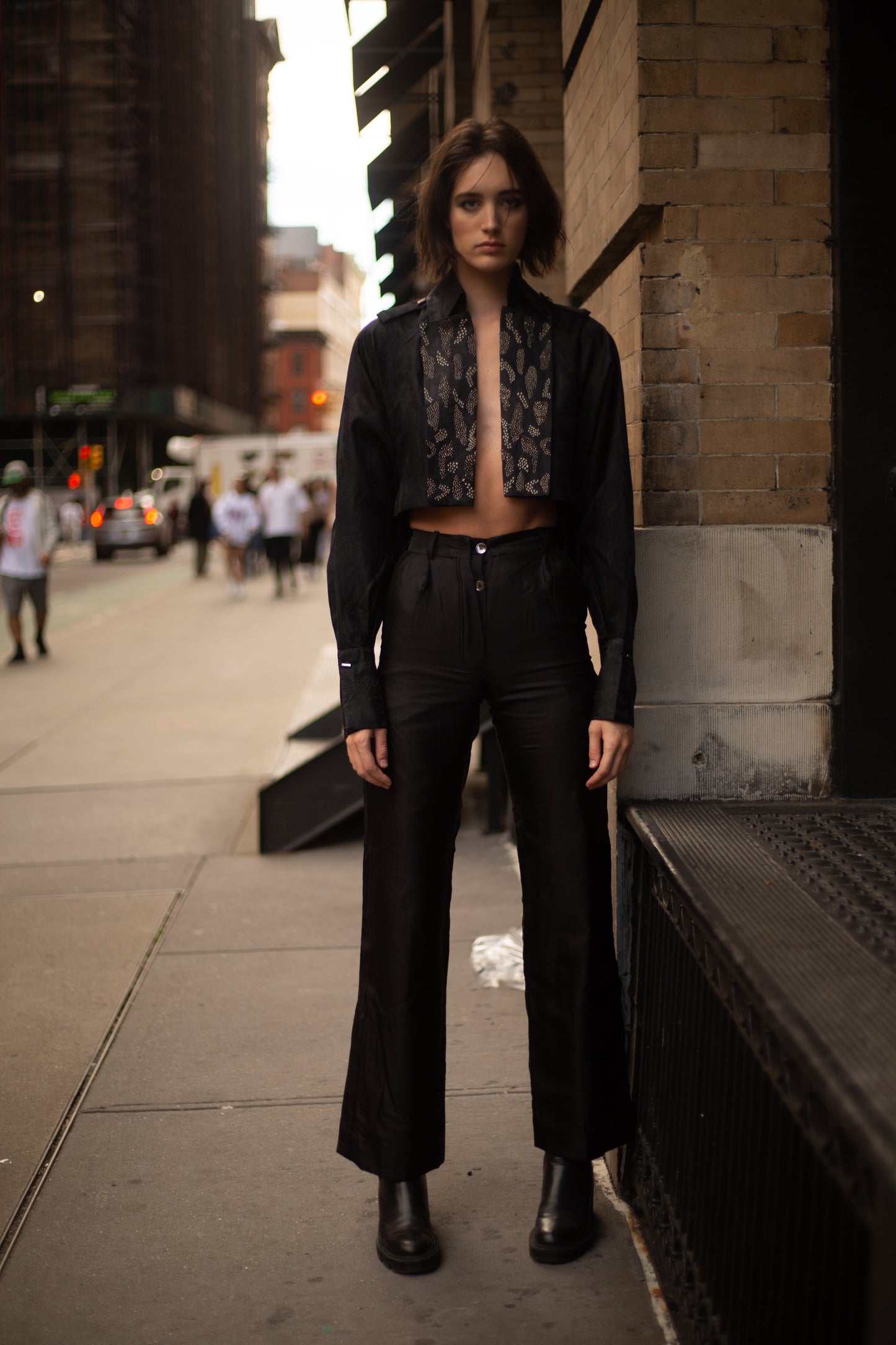 Black Iris Cropped Trench & Sleek Pants
