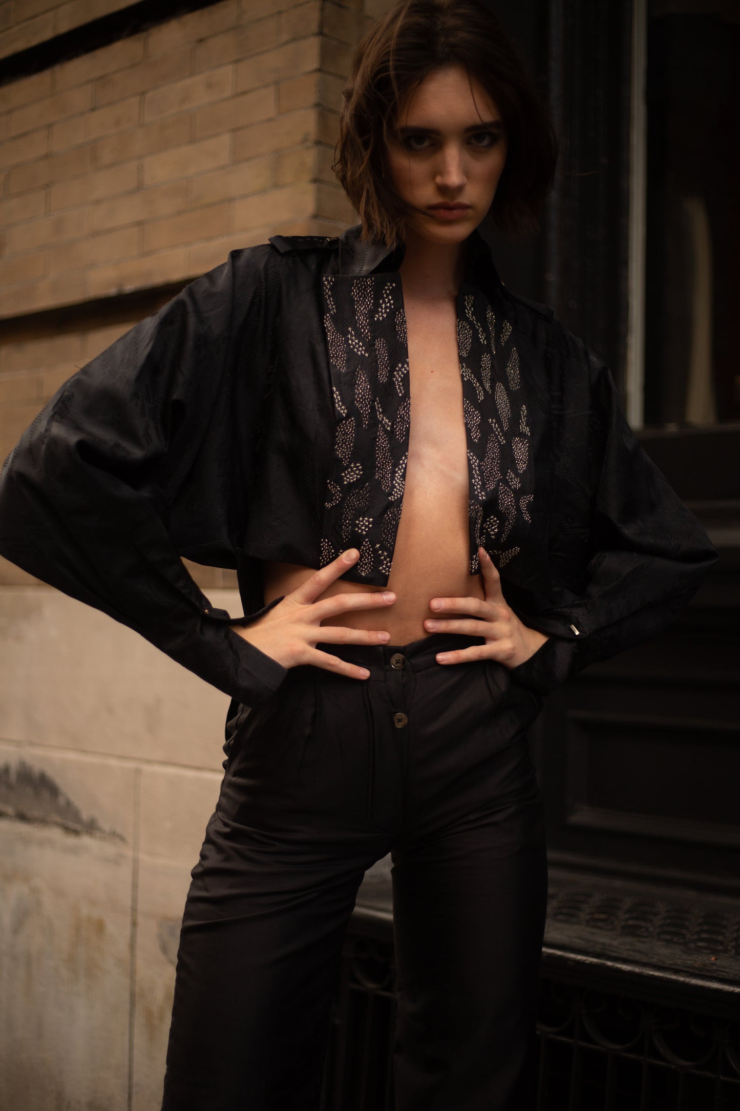 Black Iris Cropped Trench & Sleek Pants