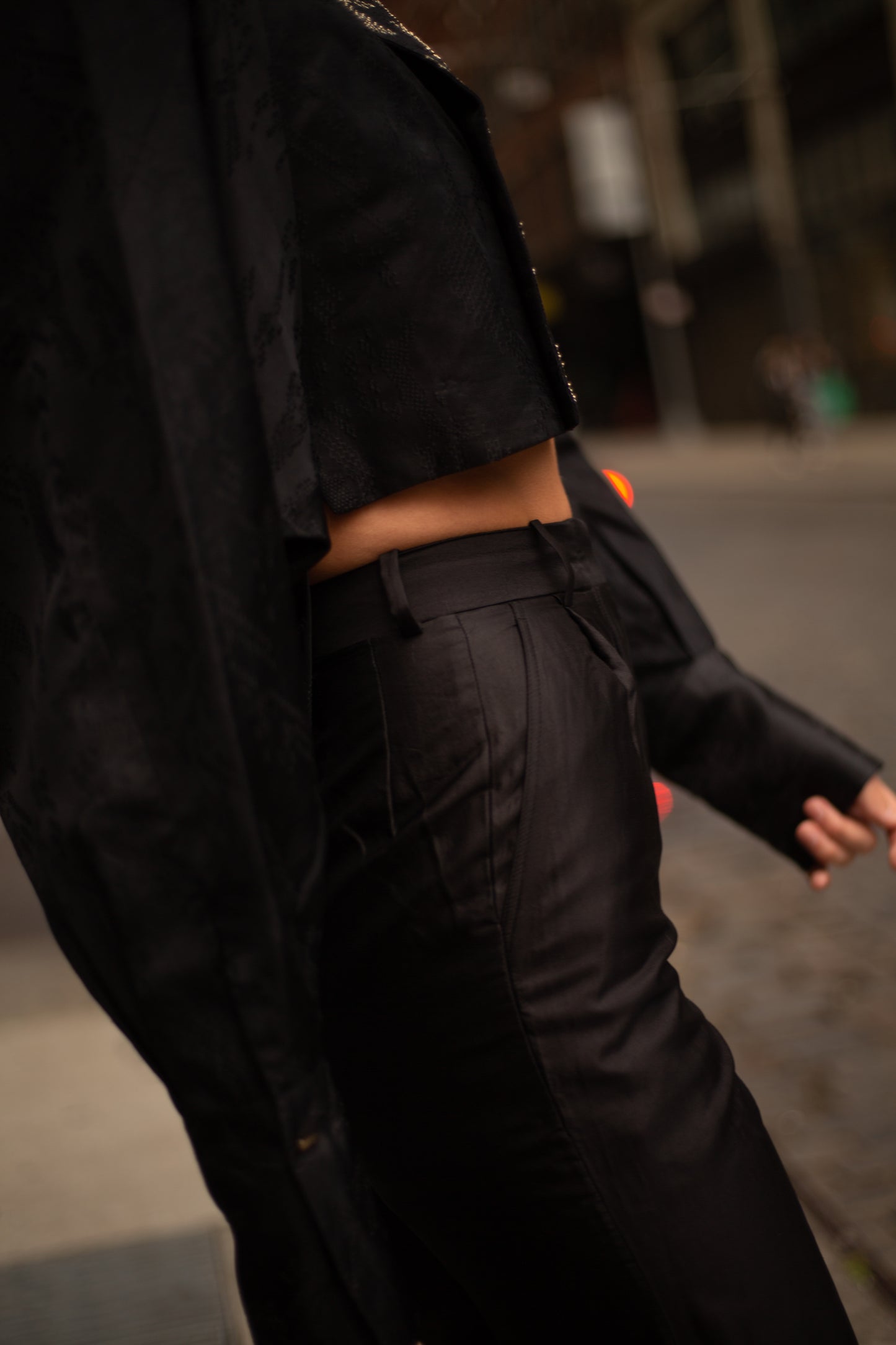 Black Iris Cropped Trench & Sleek Pants
