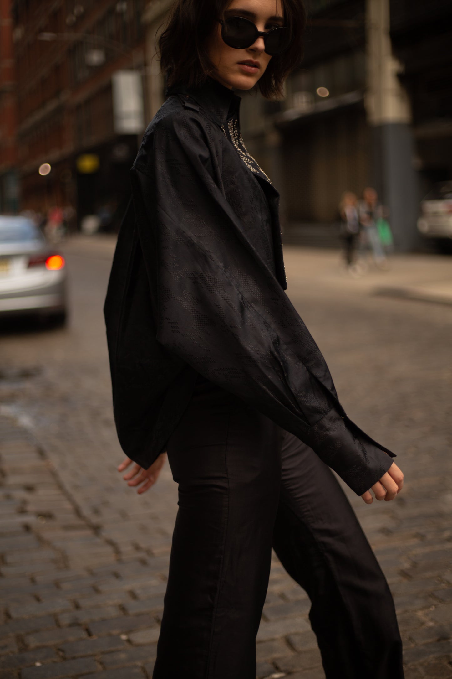 Black Iris Cropped Trench & Sleek Pants