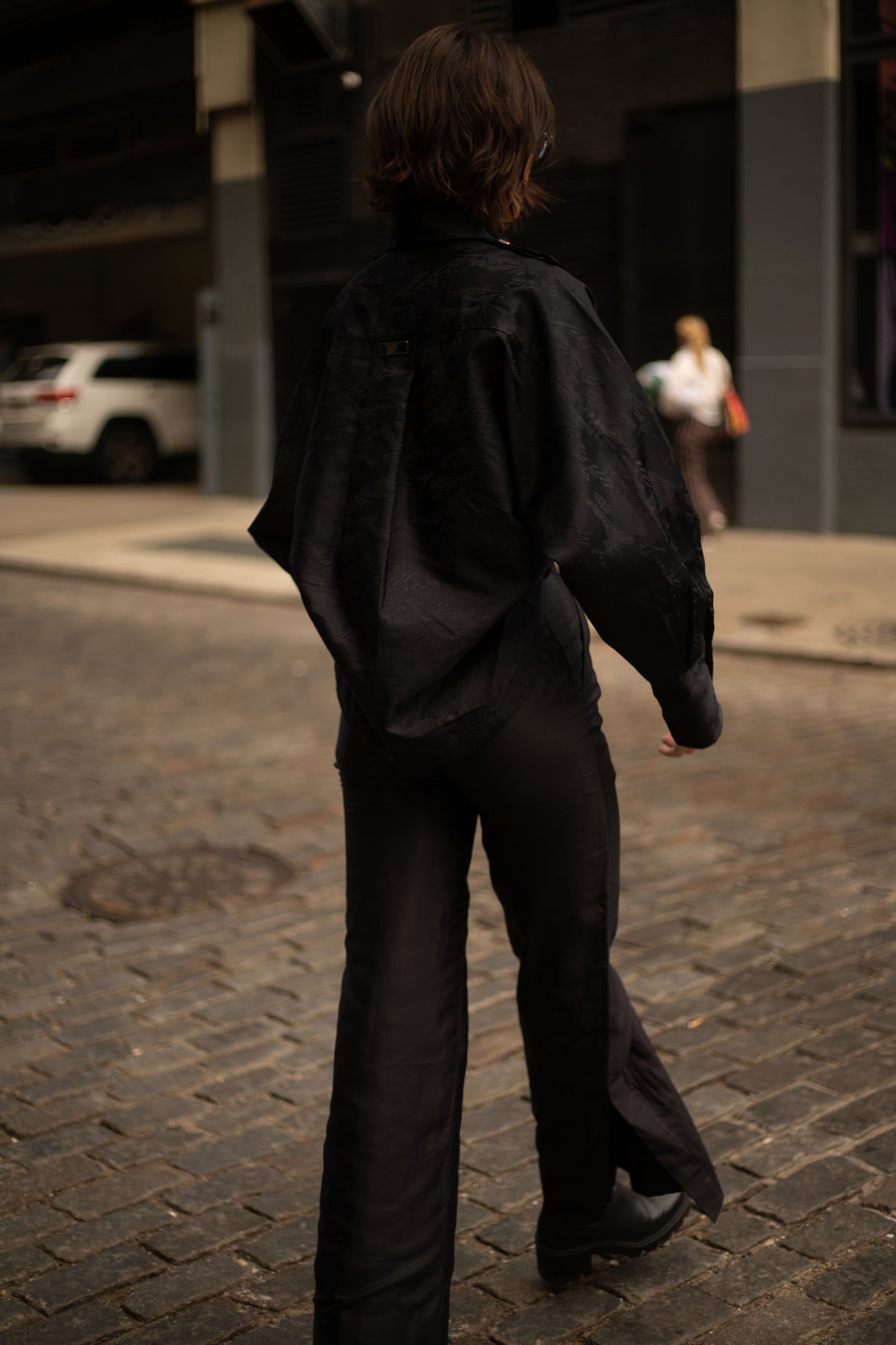 Black Iris Cropped Trench & Sleek Pants