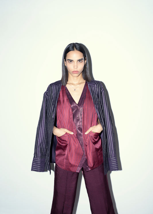 Plum Pinstripe Double Layered Vest & Pants