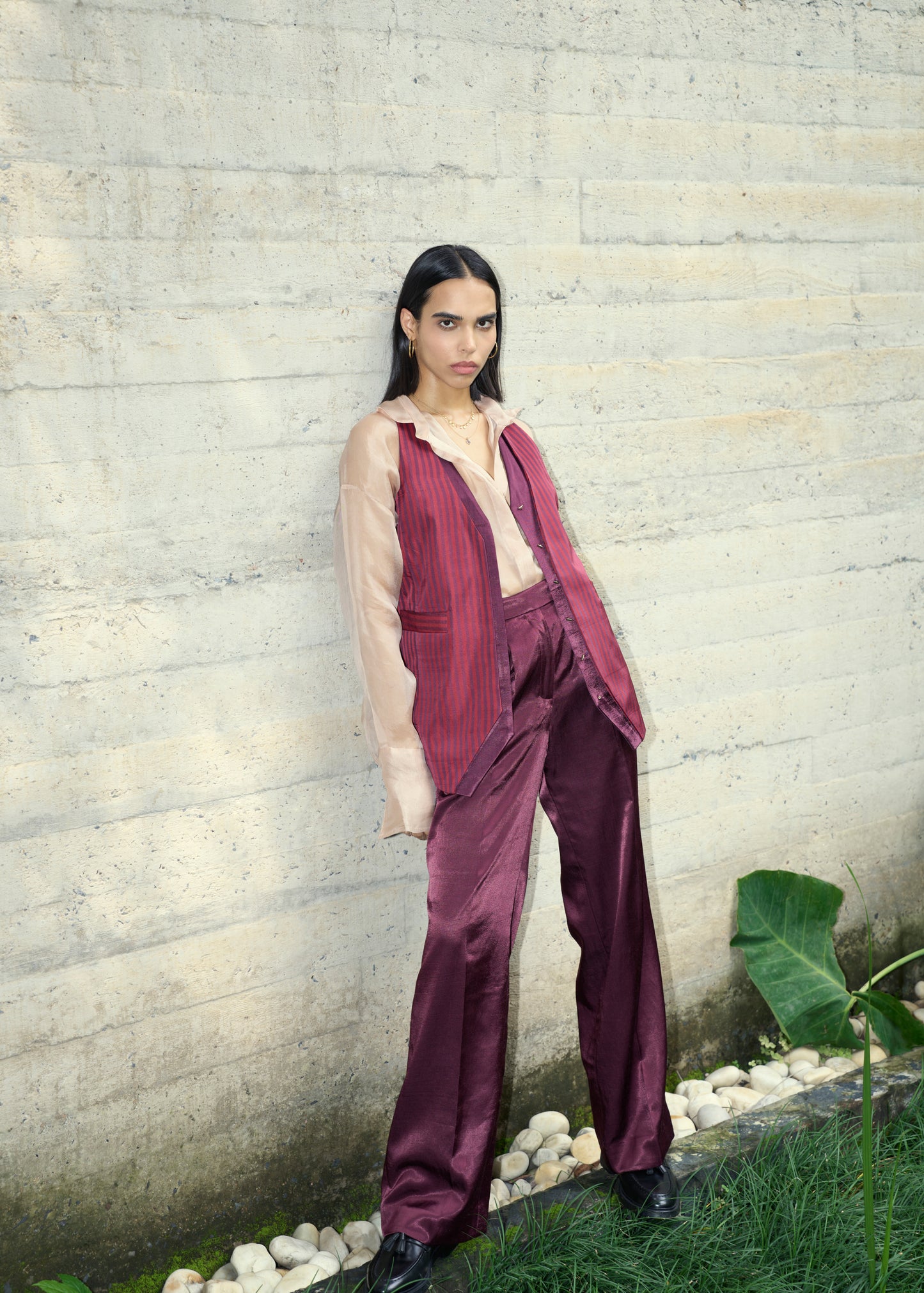 Plum Pinstripe Double Layered Vest & Pants