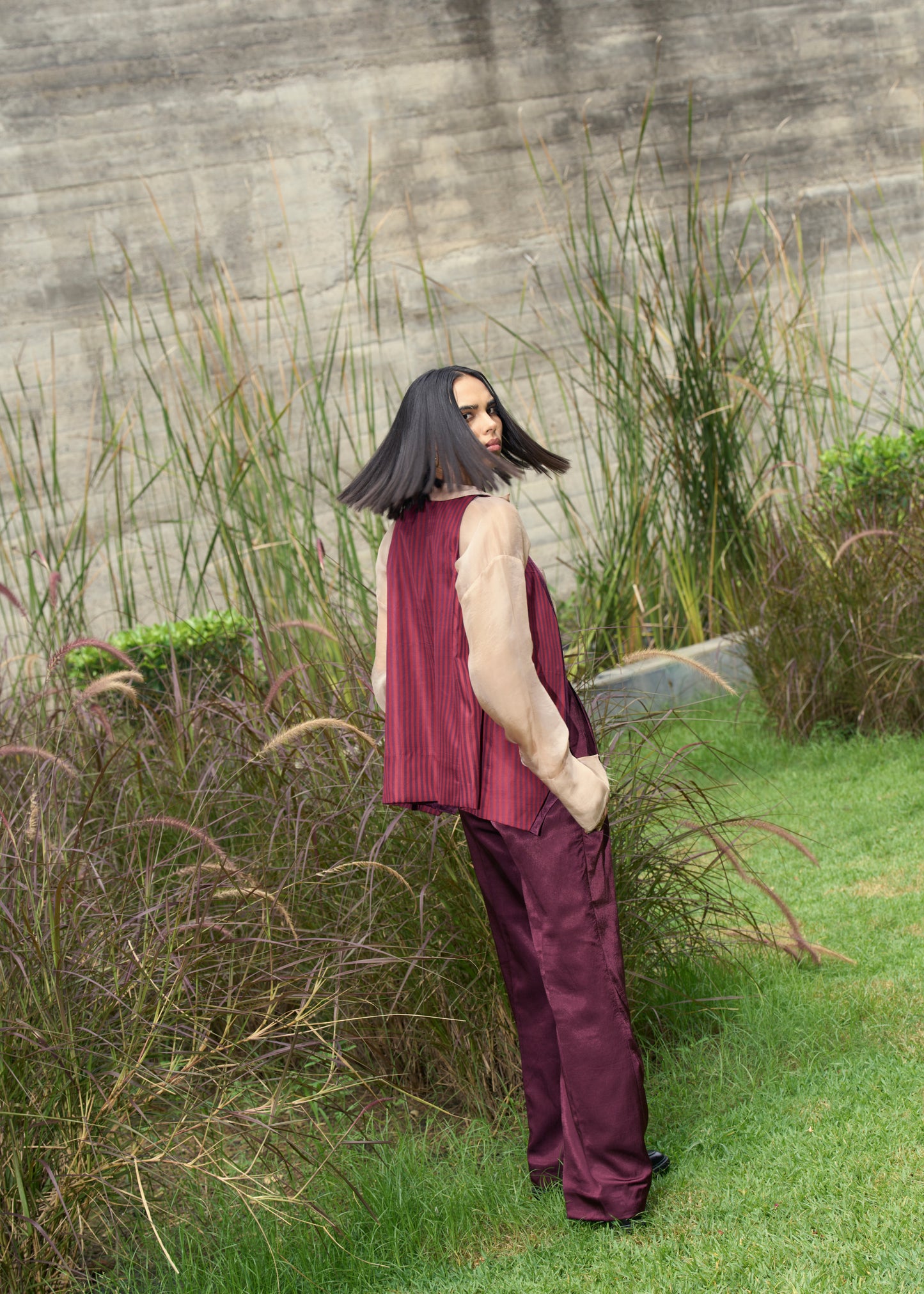 Plum Pinstripe Double Layered Vest & Pants
