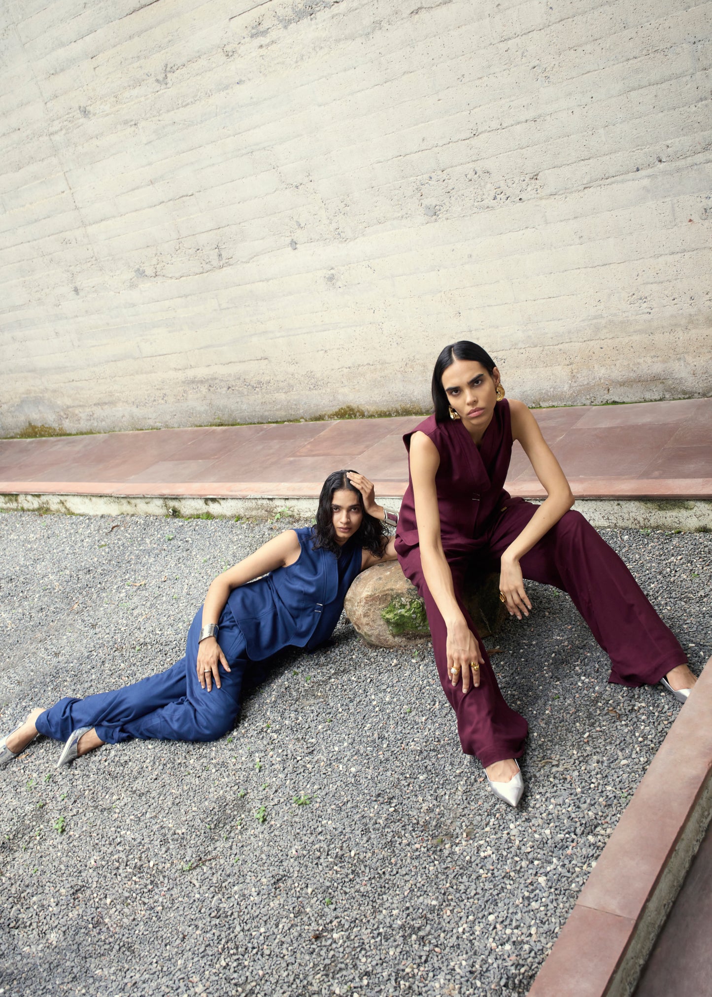 Navy Fitted Vest & Wide Leg Pants