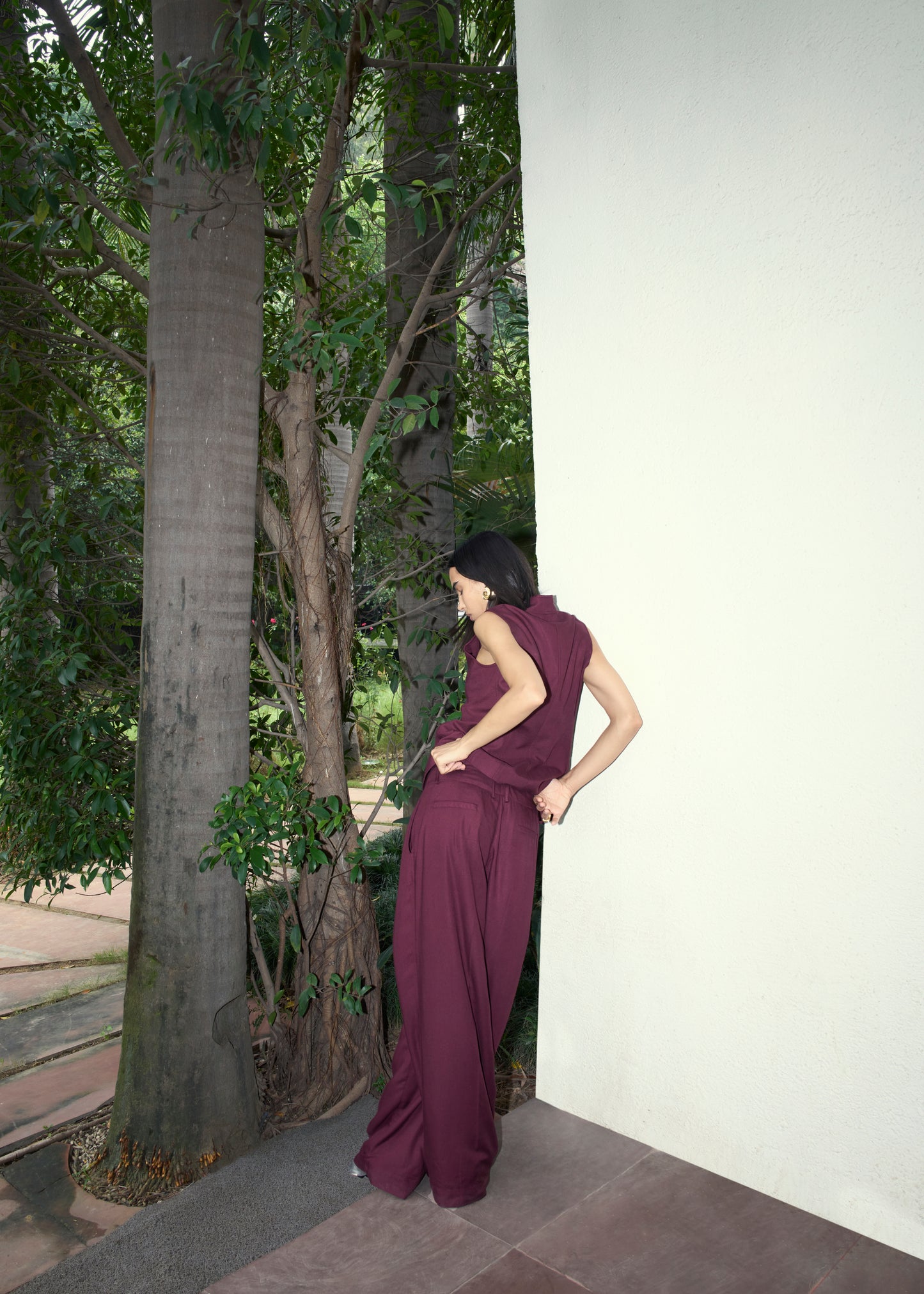 Plum Fitted Vest & Wide Leg Pants