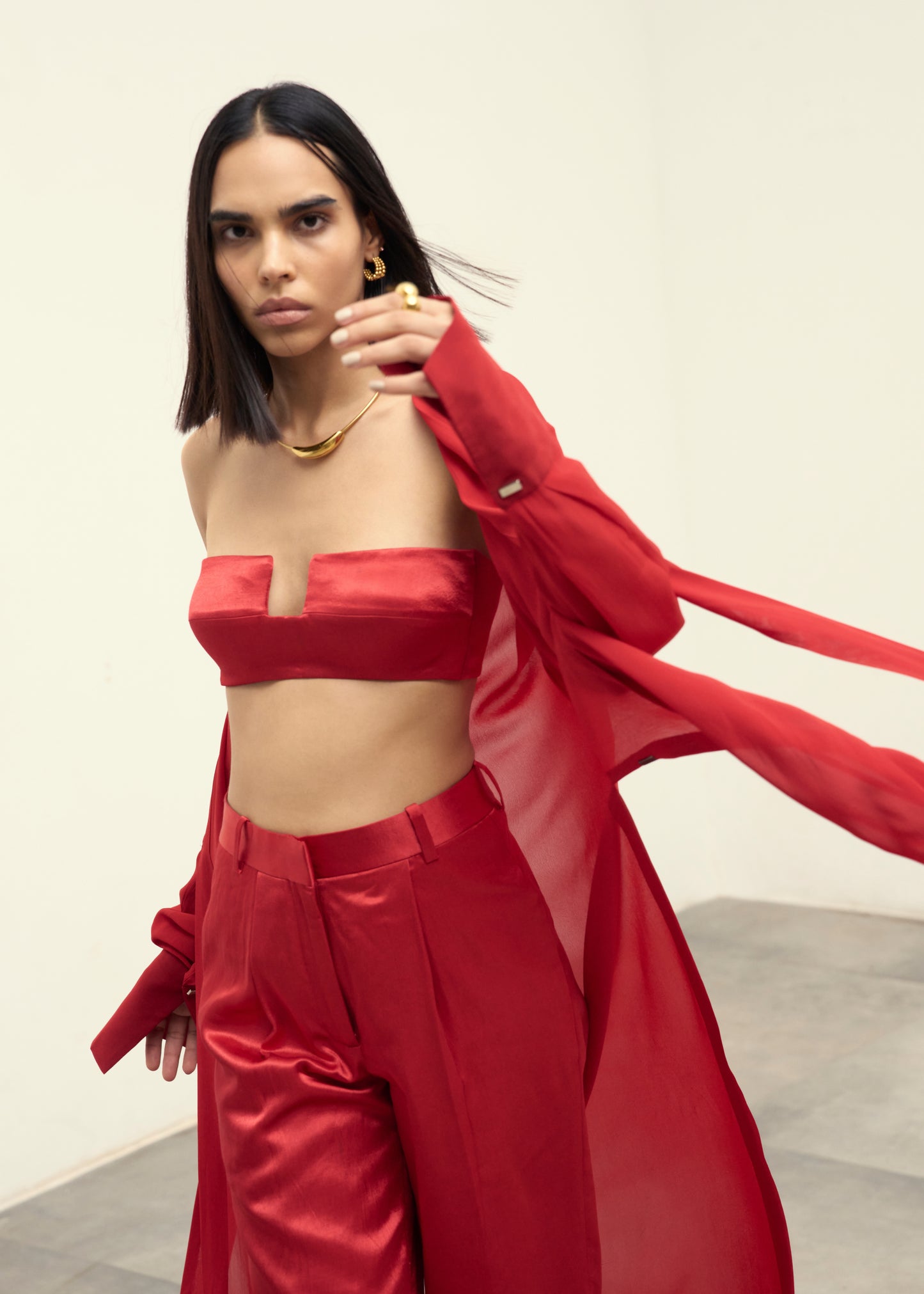 Poppy Red Georgette Top & Pants