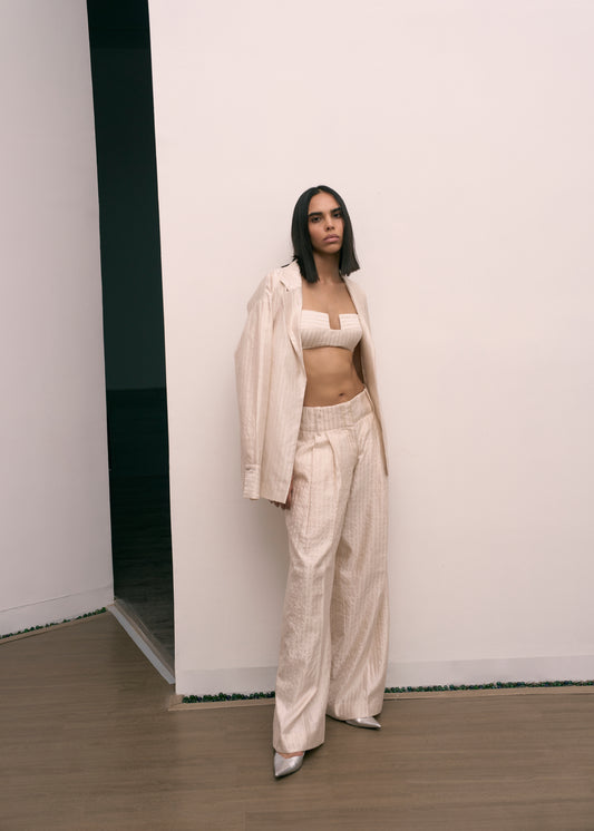 White Onyx Pinstripe Pantsuit