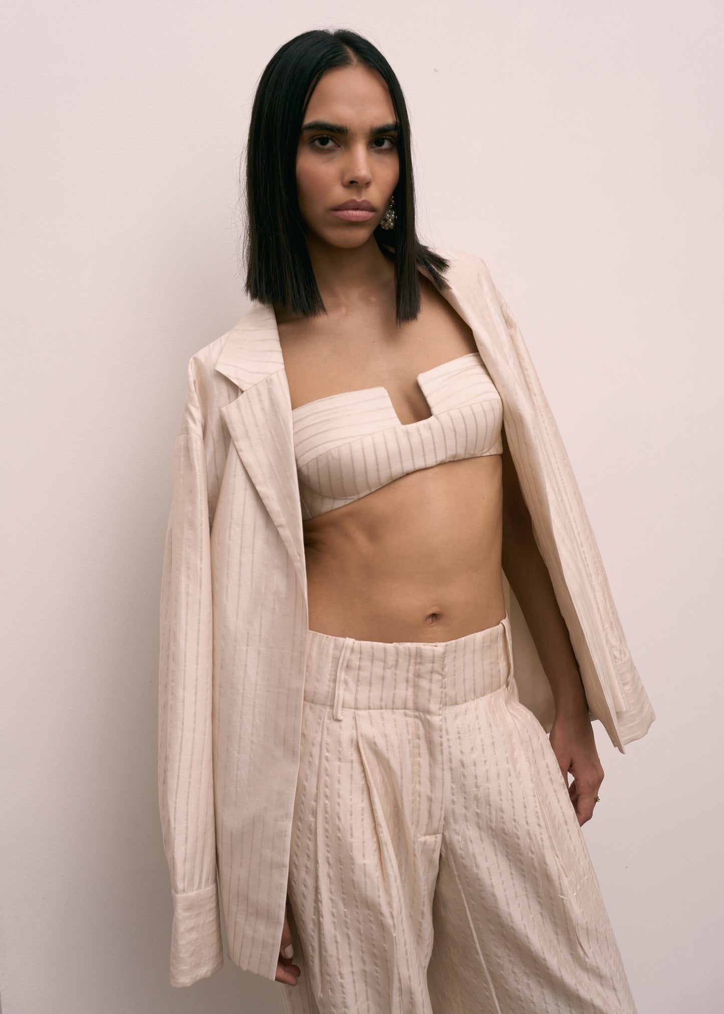 White Onyx Pinstripe Pantsuit