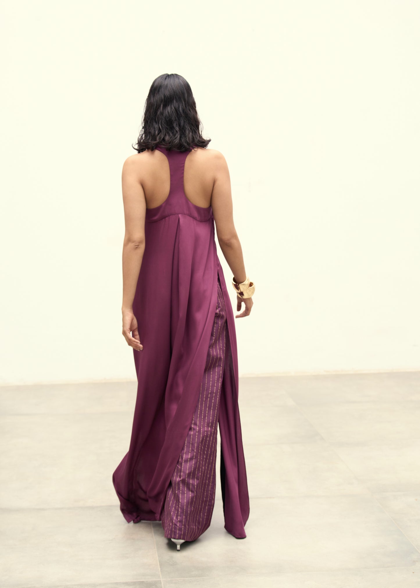 Plum Long Shirt & Pinstripe Pants