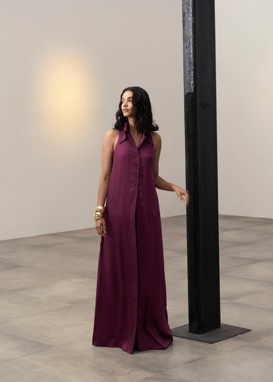 Plum Long Shirt & Pinstripe Pants