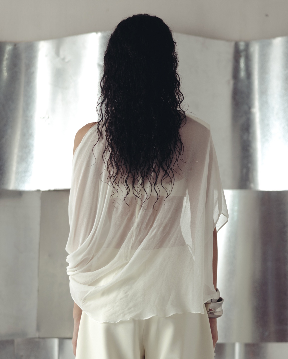 Antique White Asymmetric Georgette Top