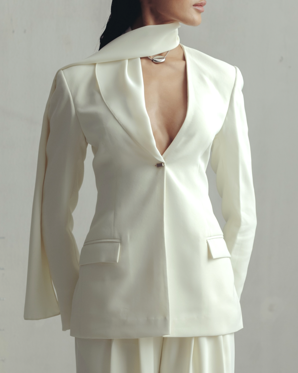 Antique White Scarf Blazer