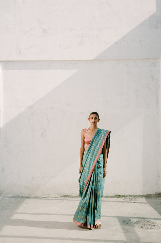 Fresh Green Striped Sari