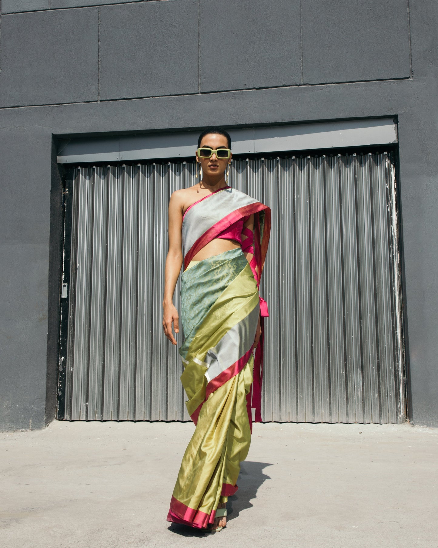 Lime Yellow Pyschdelic Sari