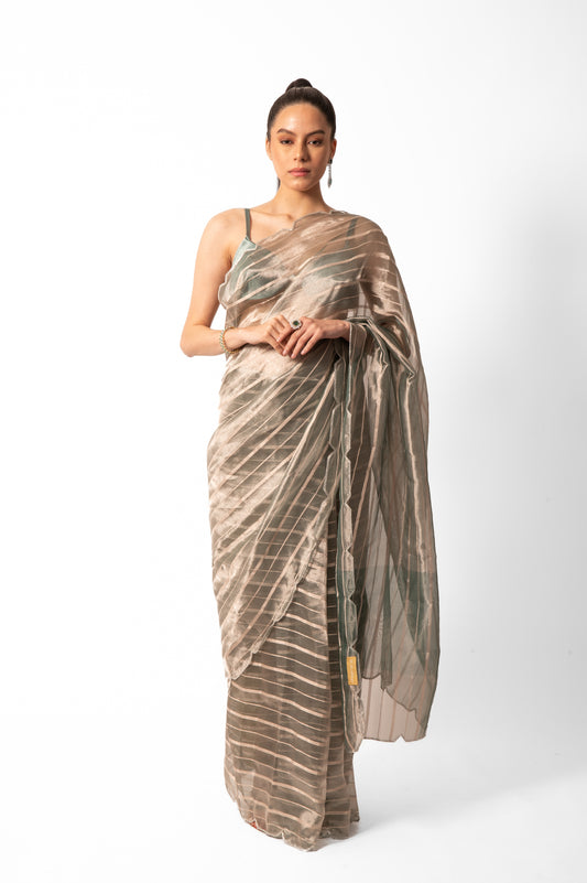 Mint Green Stripe Tissue Sari