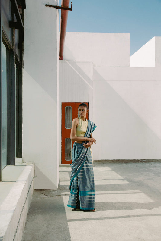 Gunmetal Gray Striped Sari