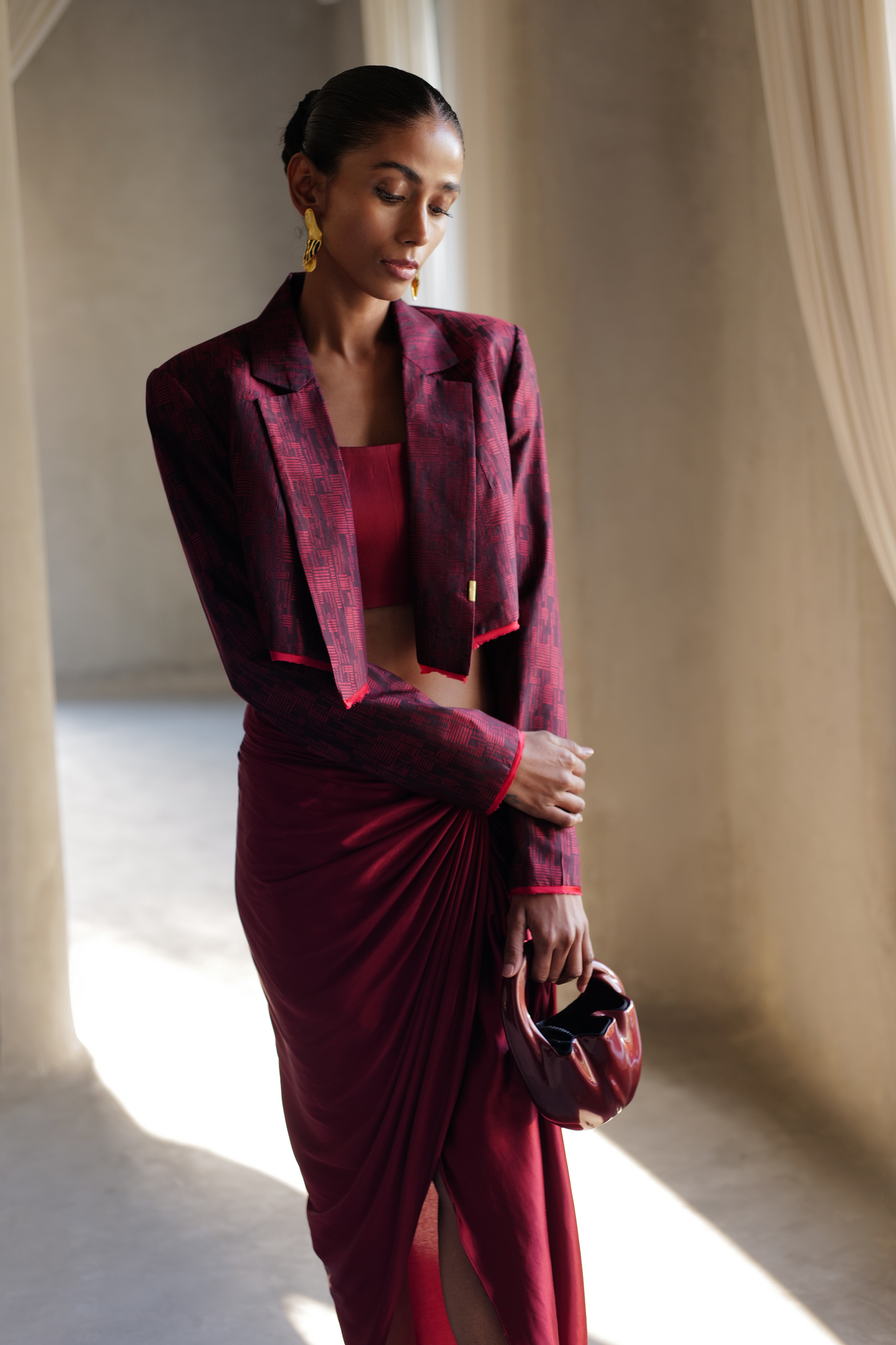 Sceptre Red Cropped Blazer With Skirt