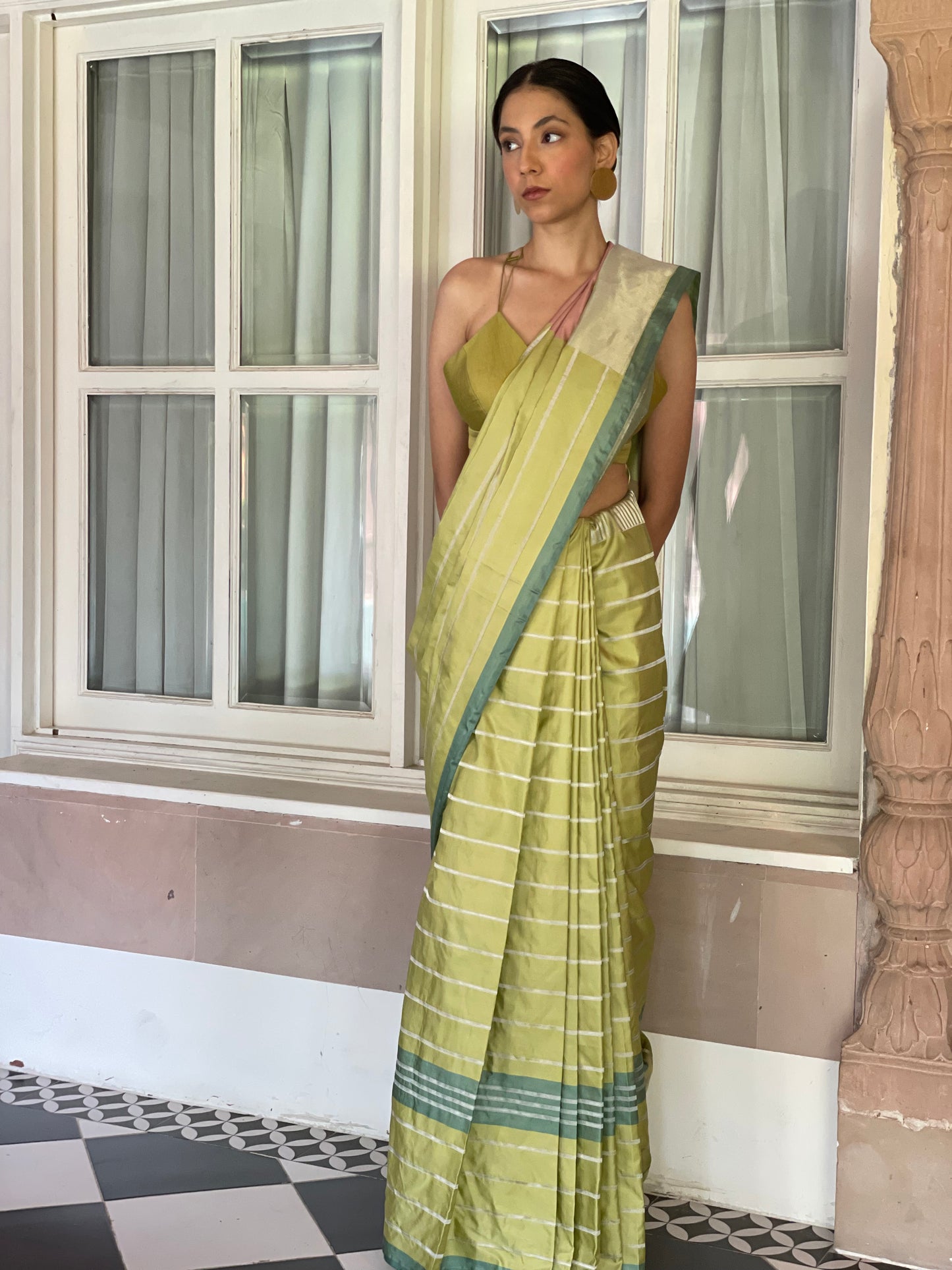 Fresh Green Striped Saree