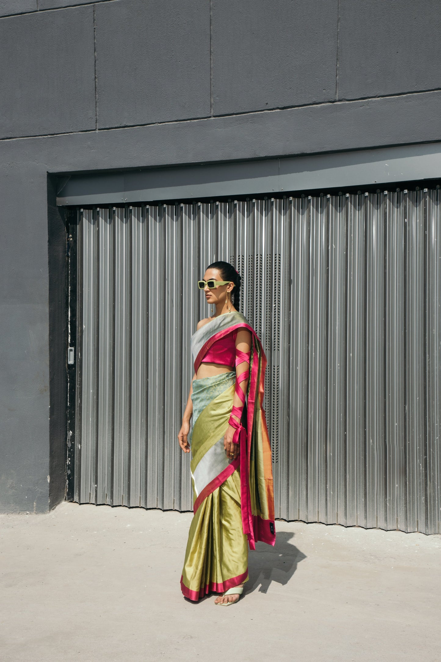 Lime Yellow Pyschdelic Sari