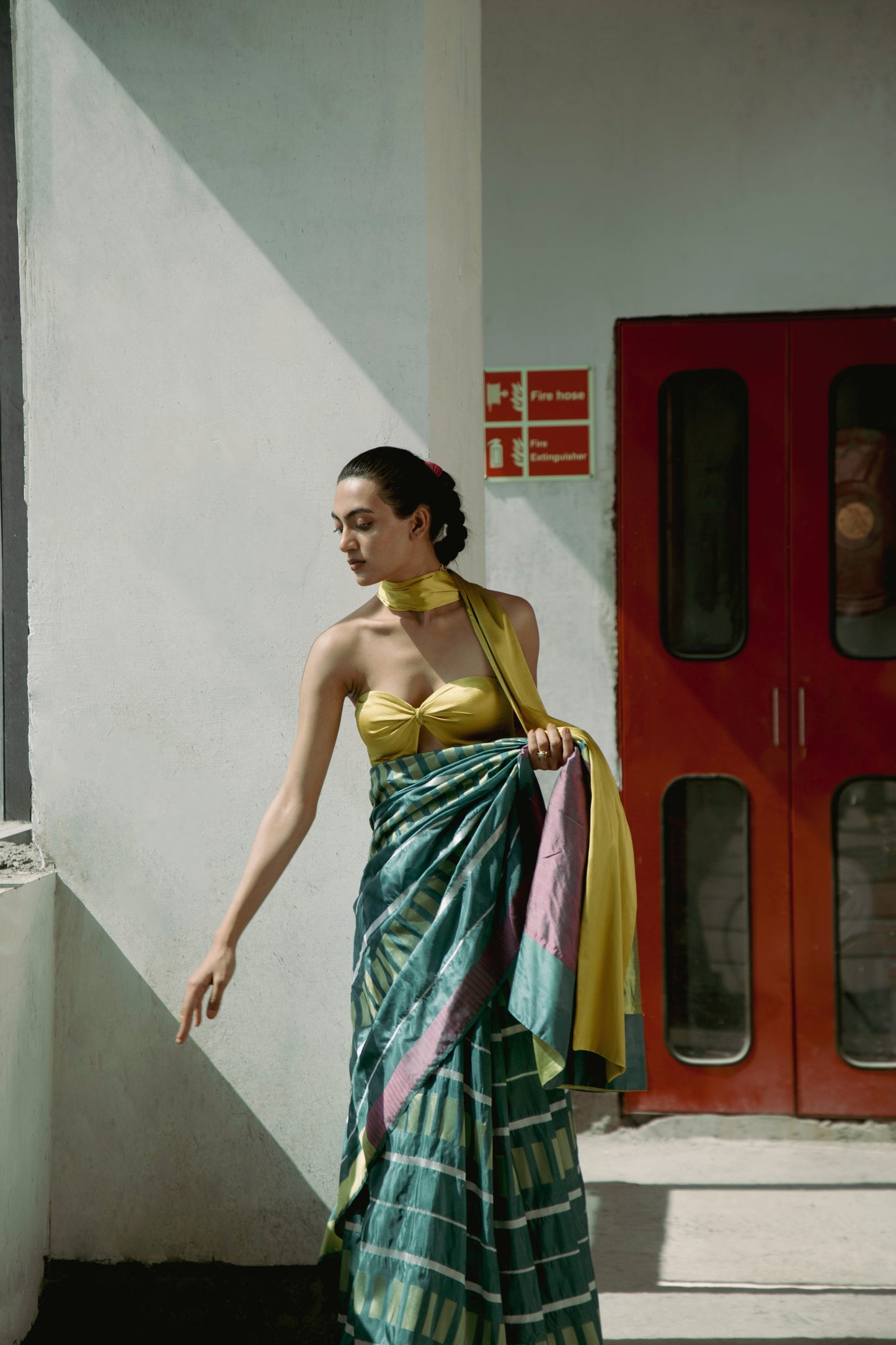 Summer Green Colorblocked Sari