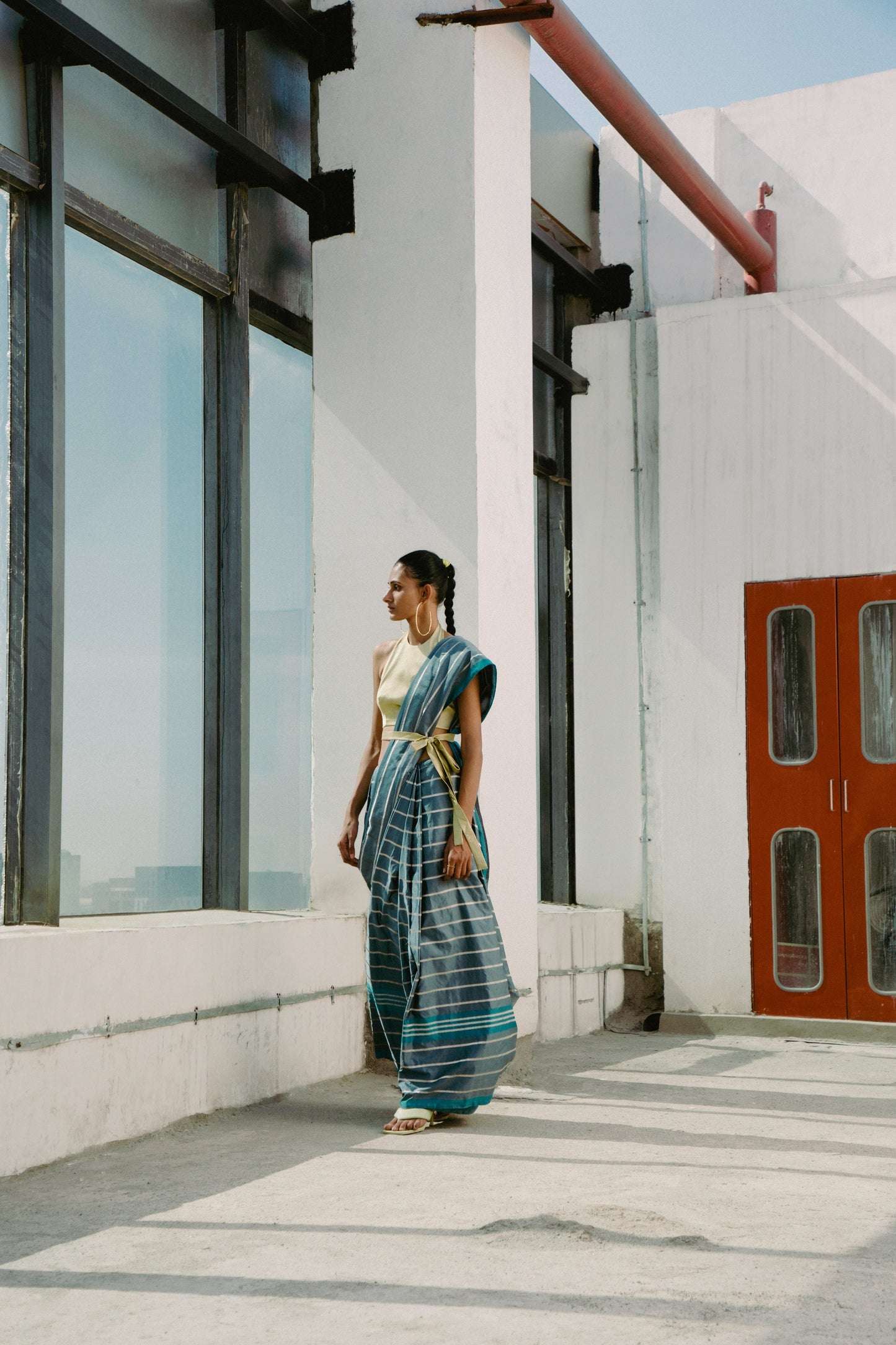 Gunmetal Gray Striped Sari