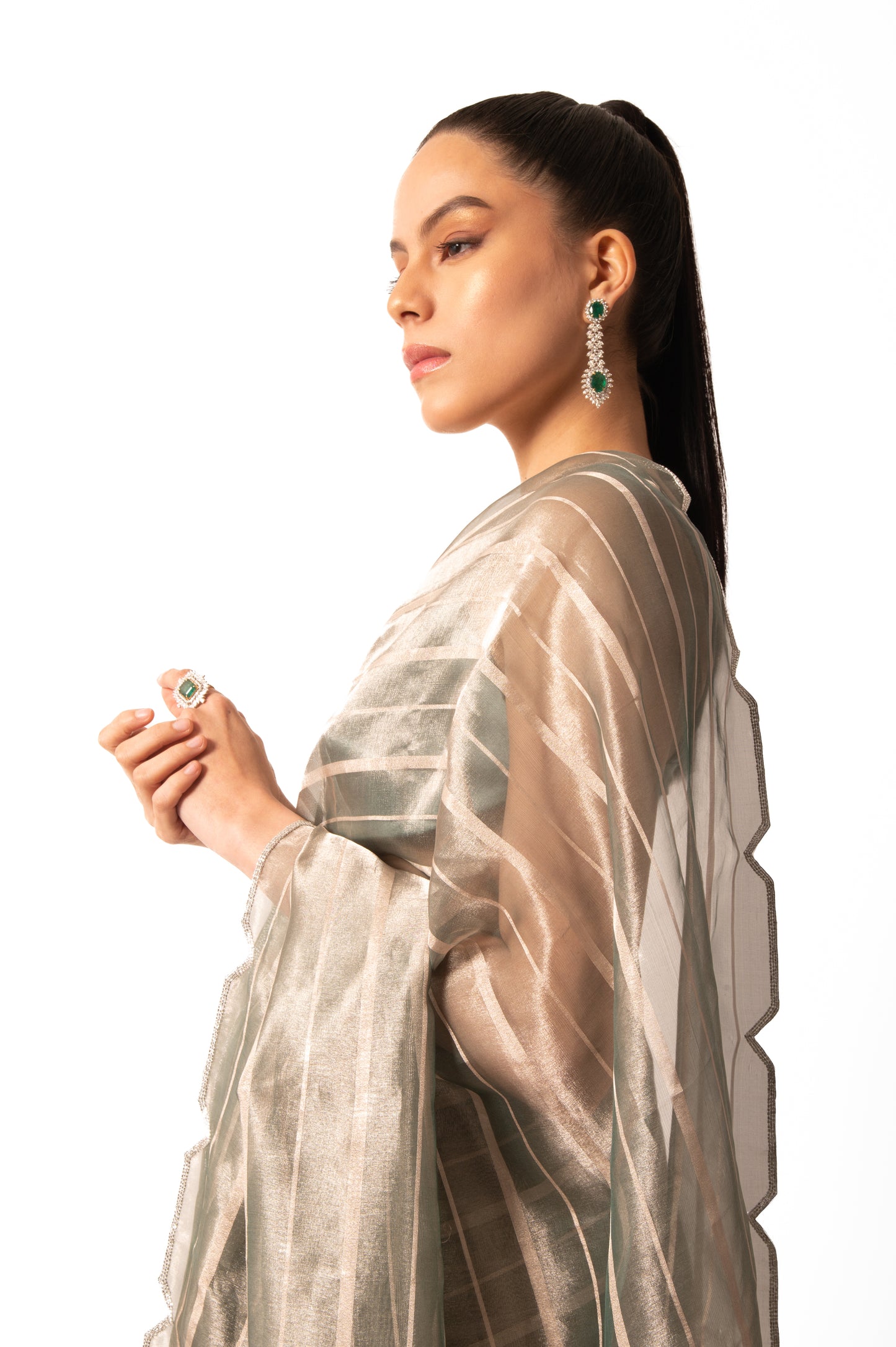 Mint Green Stripe Tissue Sari