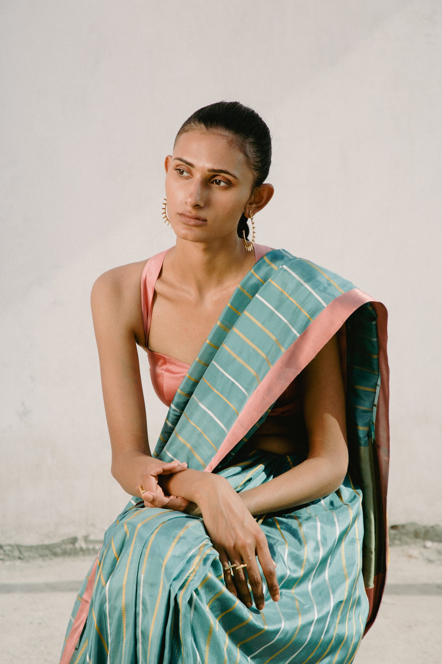 Fresh Green Striped Sari