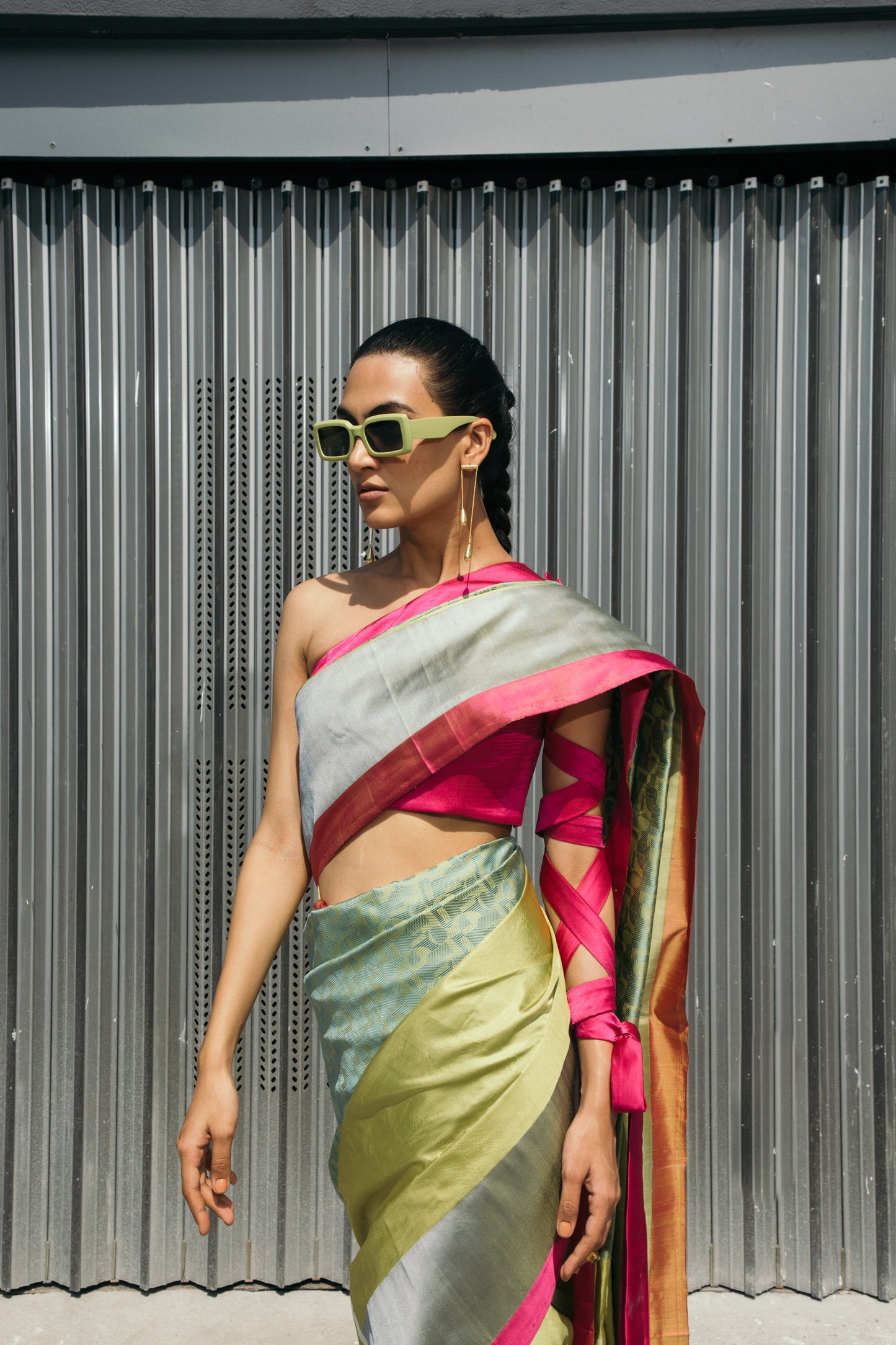 Lime Yellow Pyschdelic Sari