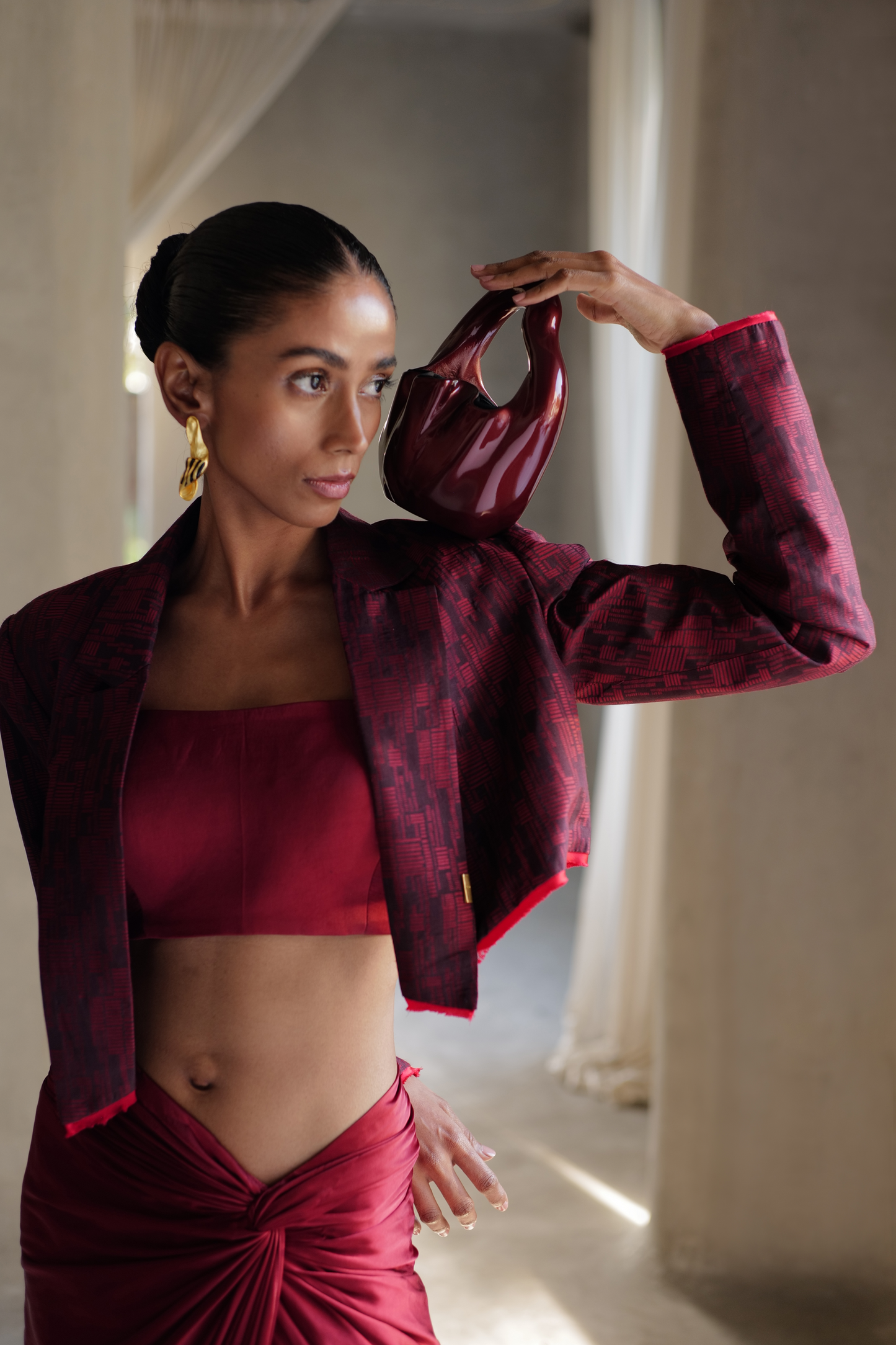 Sceptre Red Cropped Blazer With Skirt