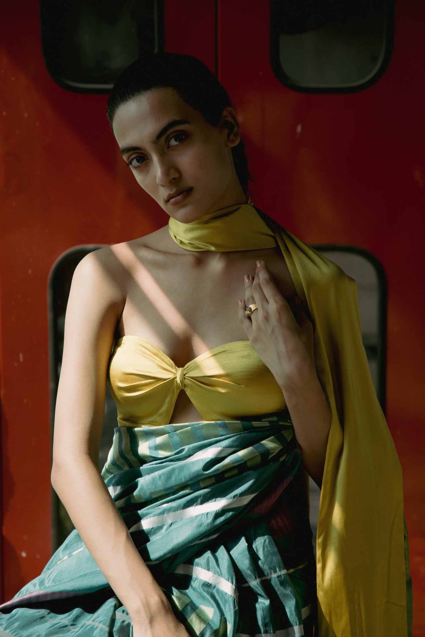 Summer Green Colorblocked Sari