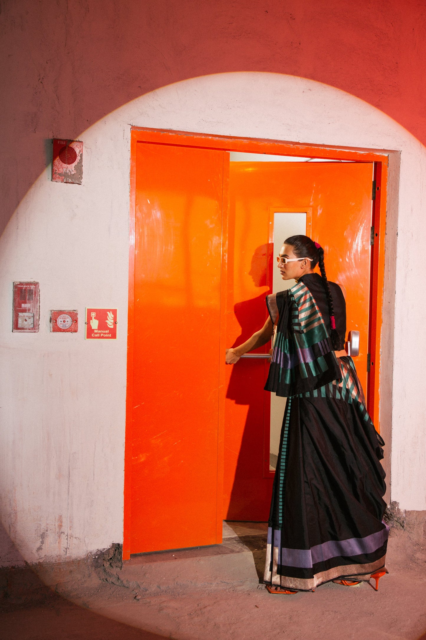 Black Colorblocked Sari