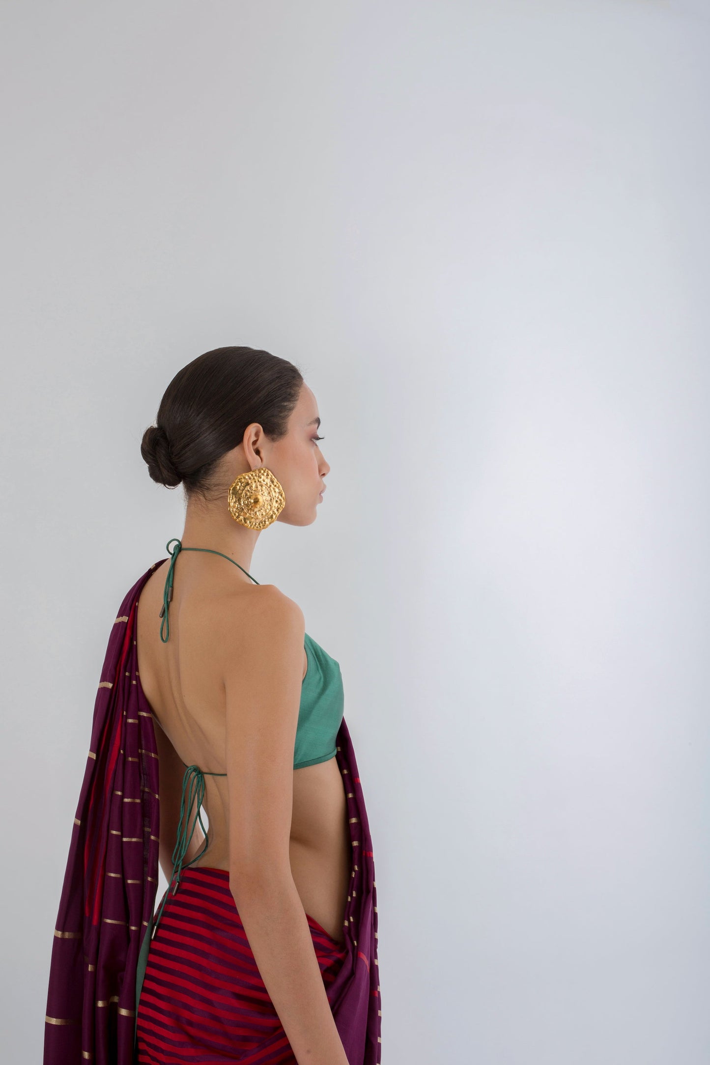 Cherry Wine Displaced Stripe Sari