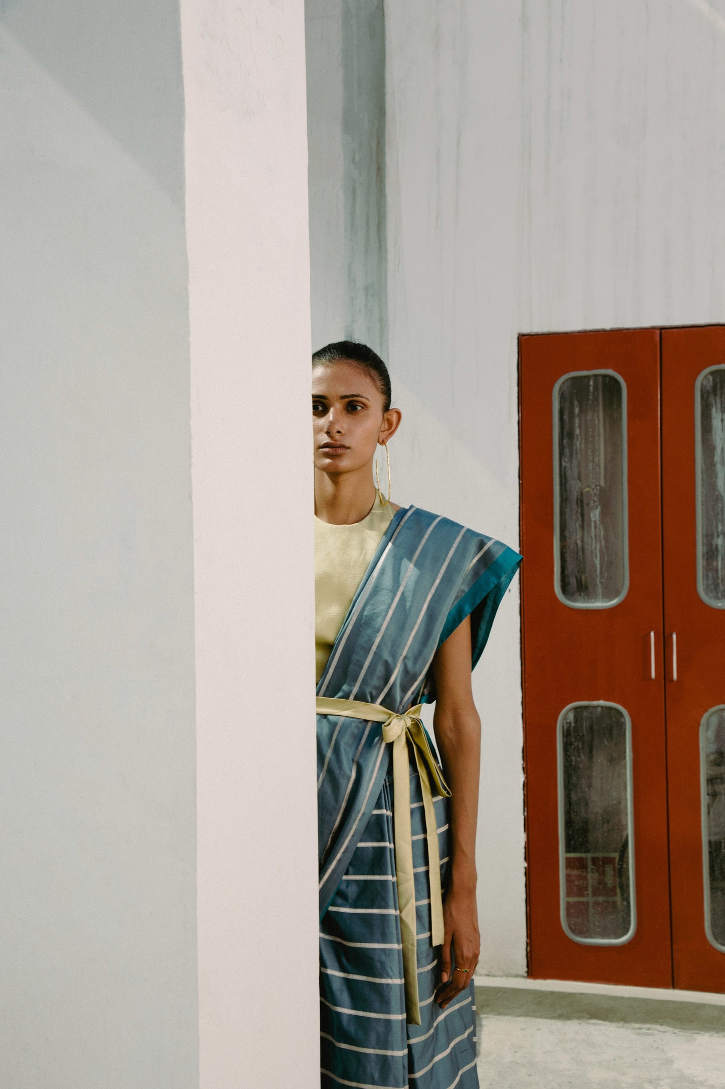Gunmetal Gray Striped Sari