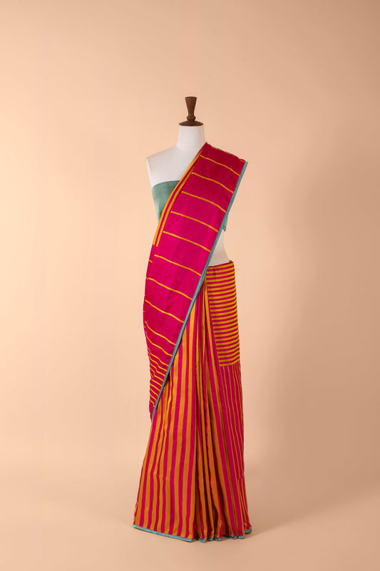 Coral Pink Displaced Stripe Sari