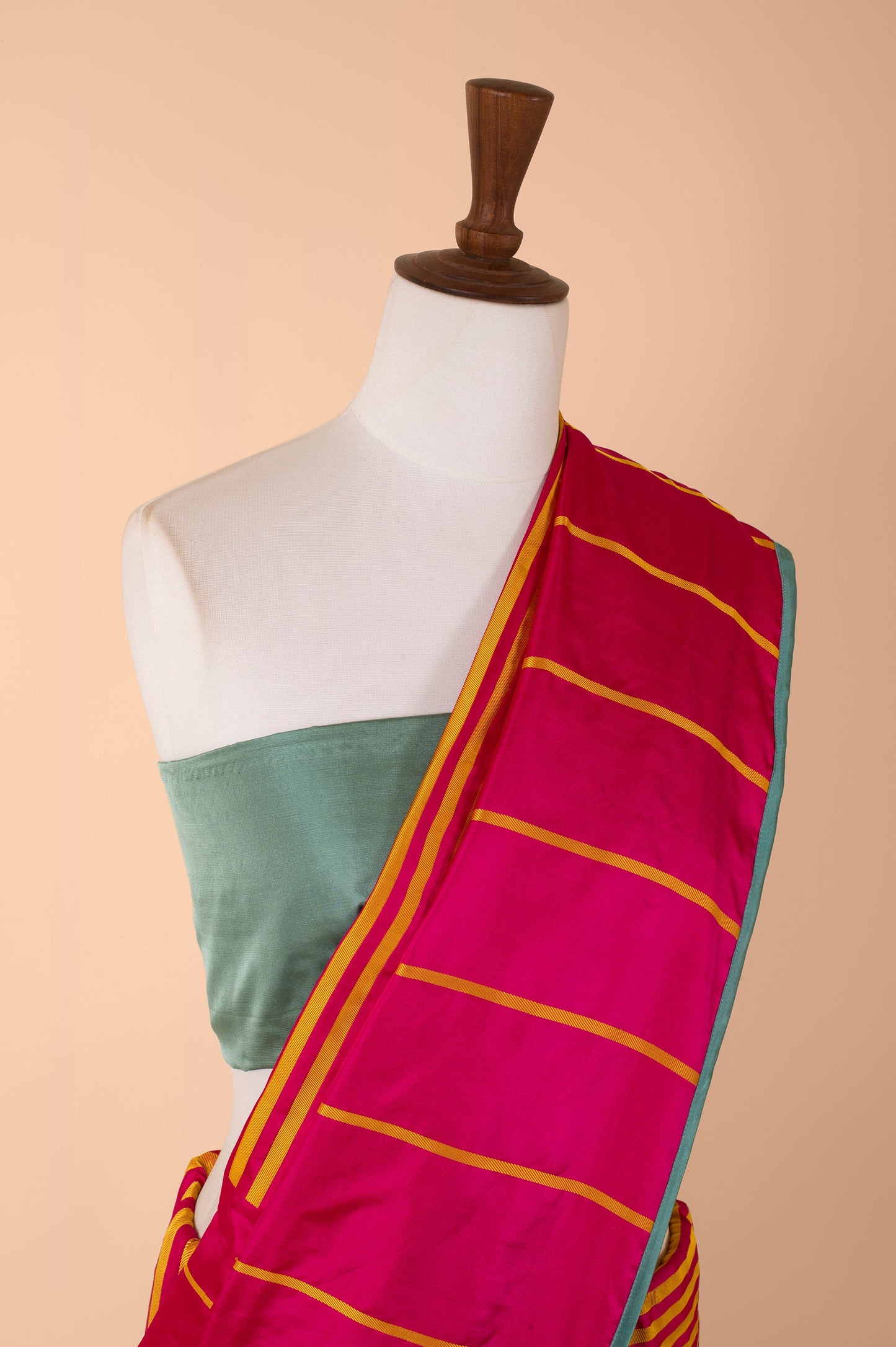 Coral Pink Displaced Stripe Sari