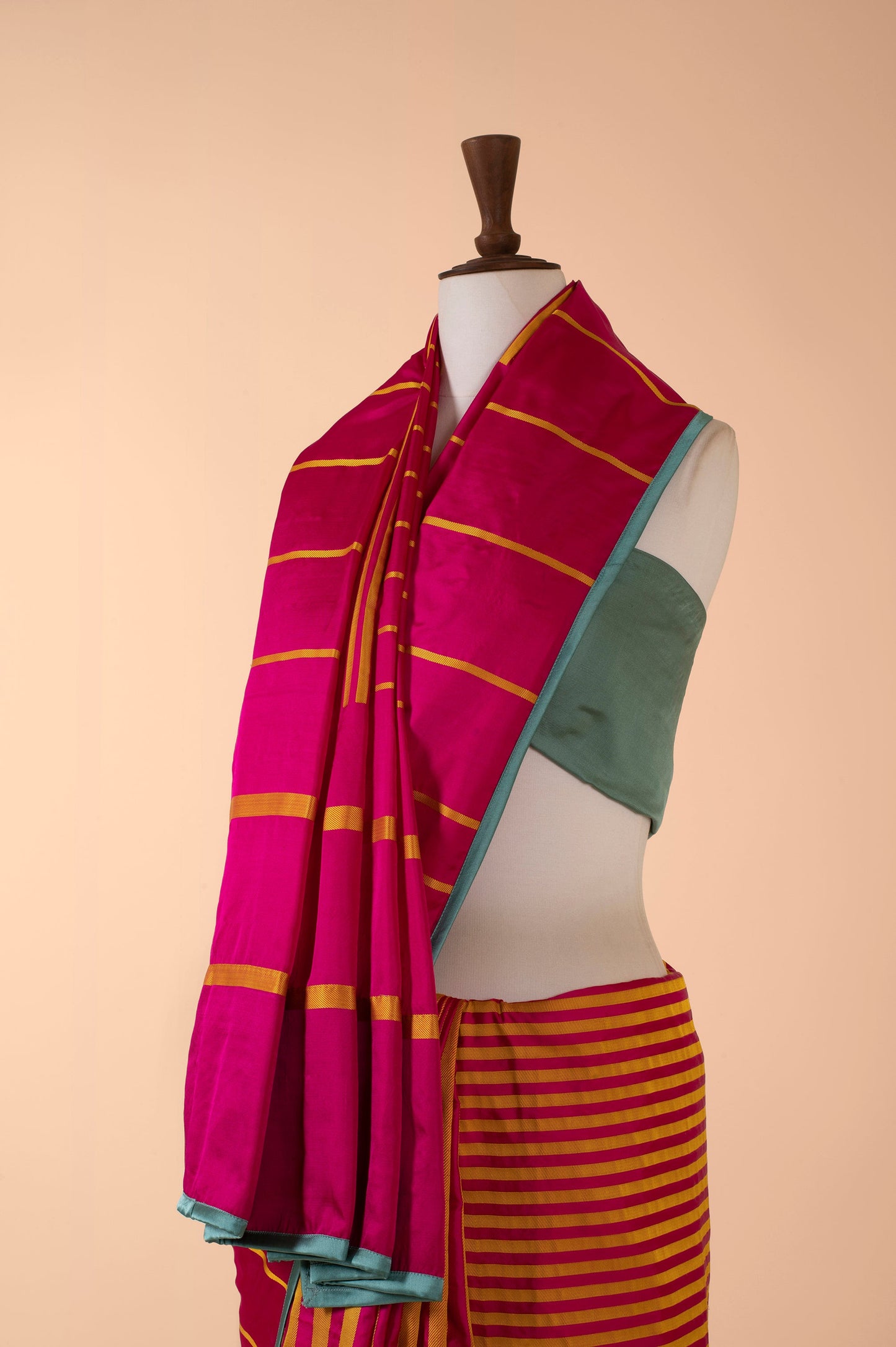 Coral Pink Displaced Stripe Sari