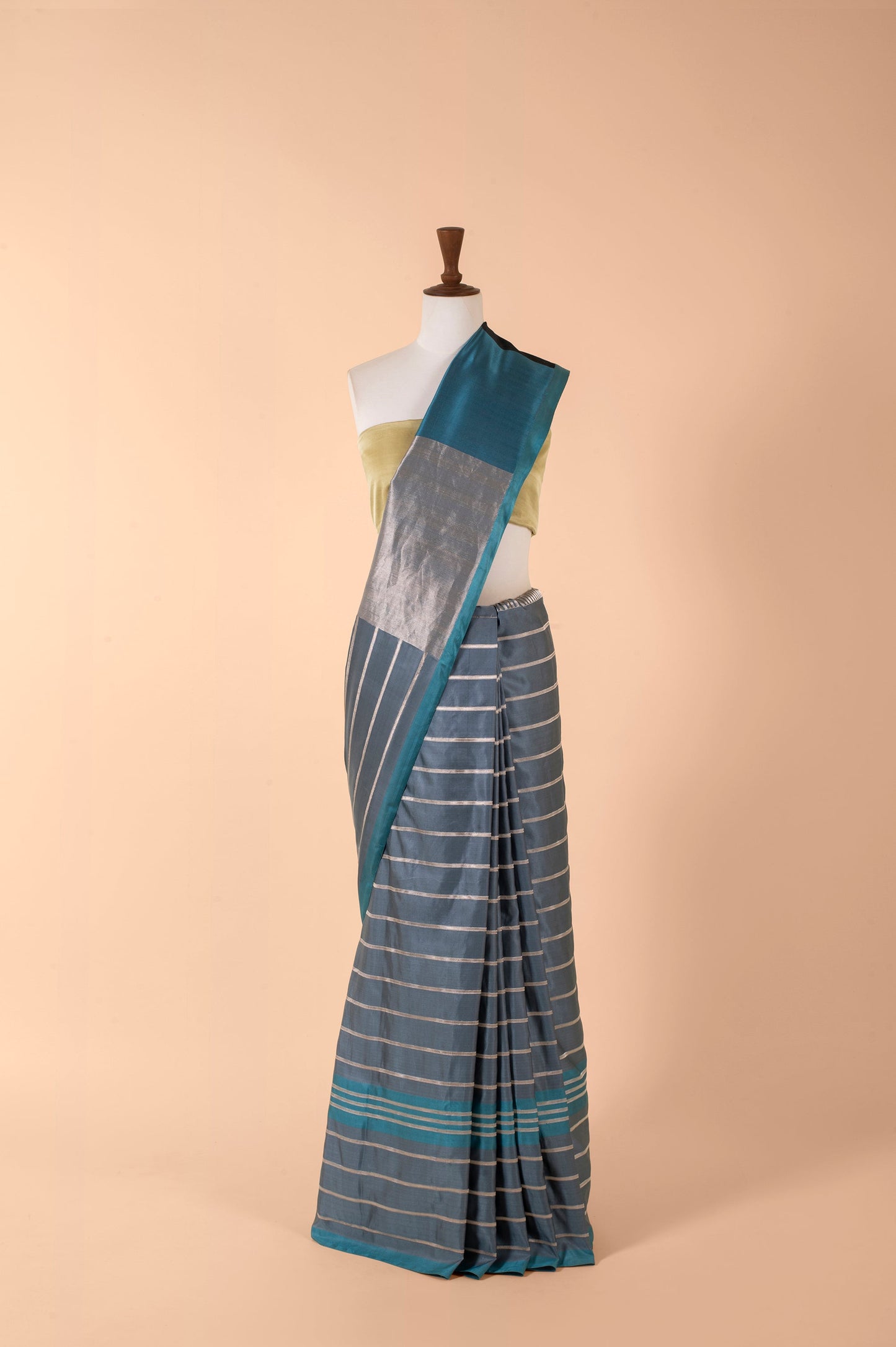 Gunmetal Gray Striped Sari