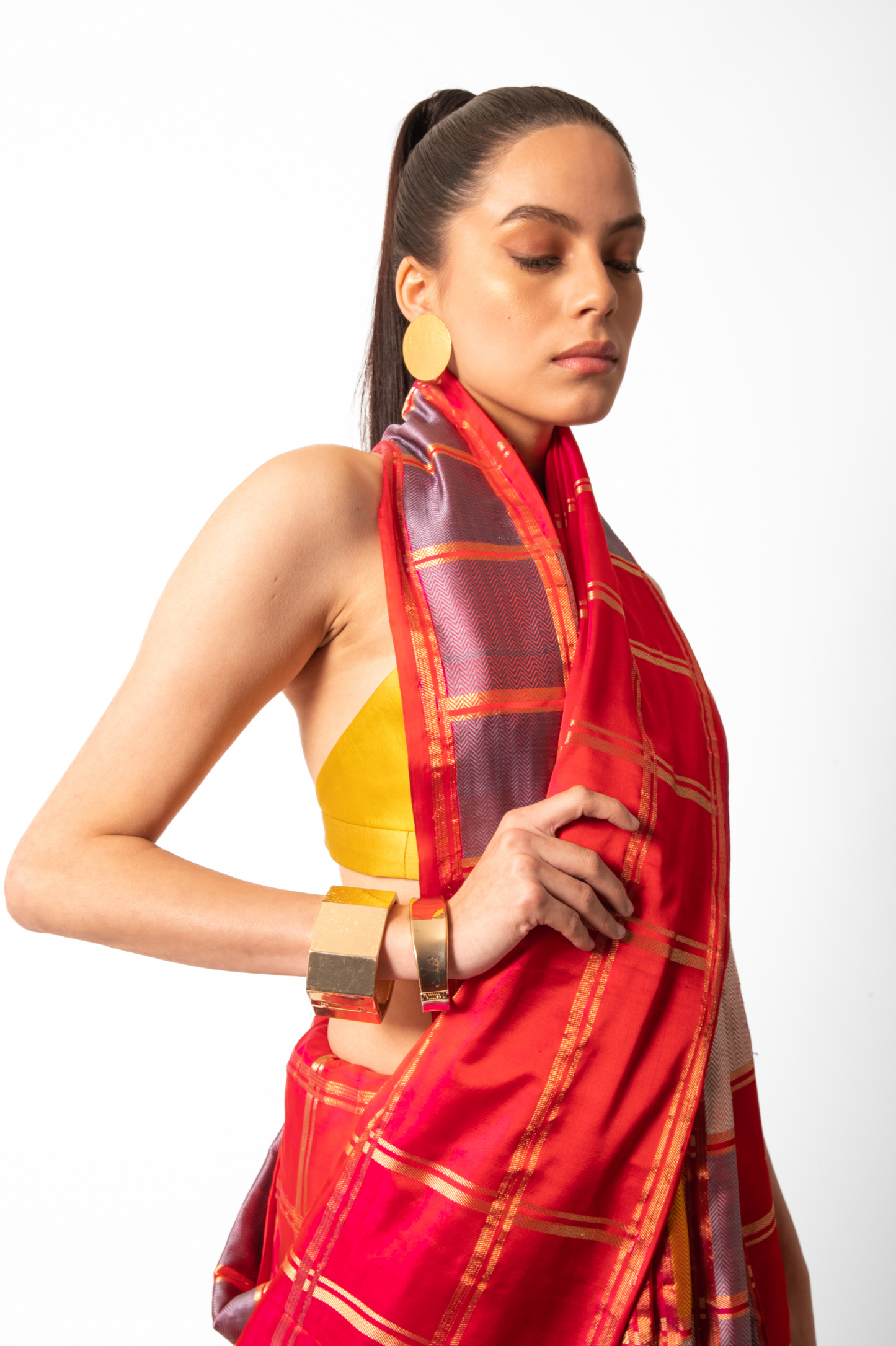 Crimson Red Colorblock Saree