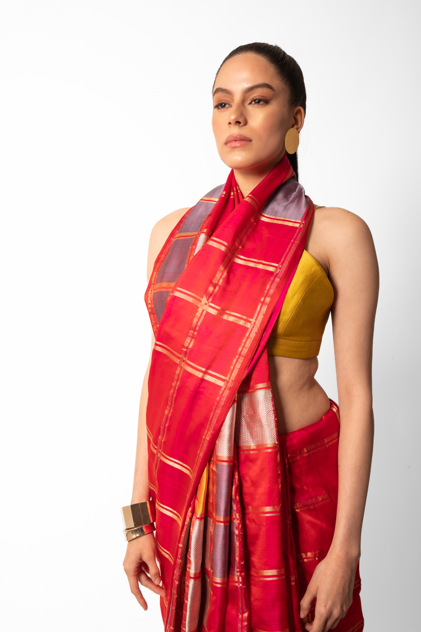 Crimson Red Colorblock Saree
