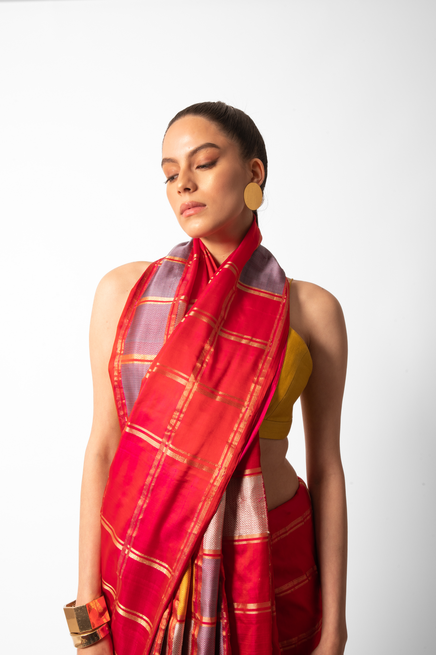 Crimson Red Colorblock Saree