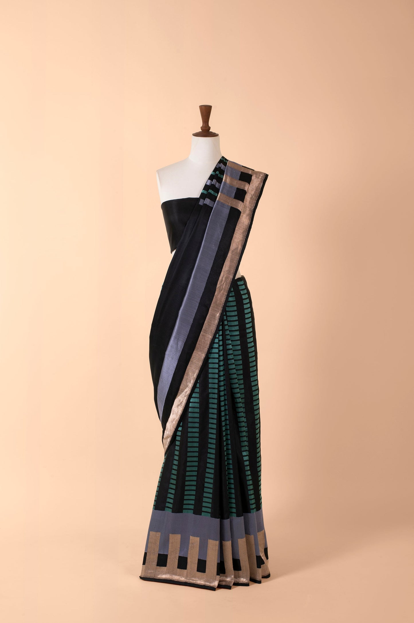 Black Colorblocked Sari